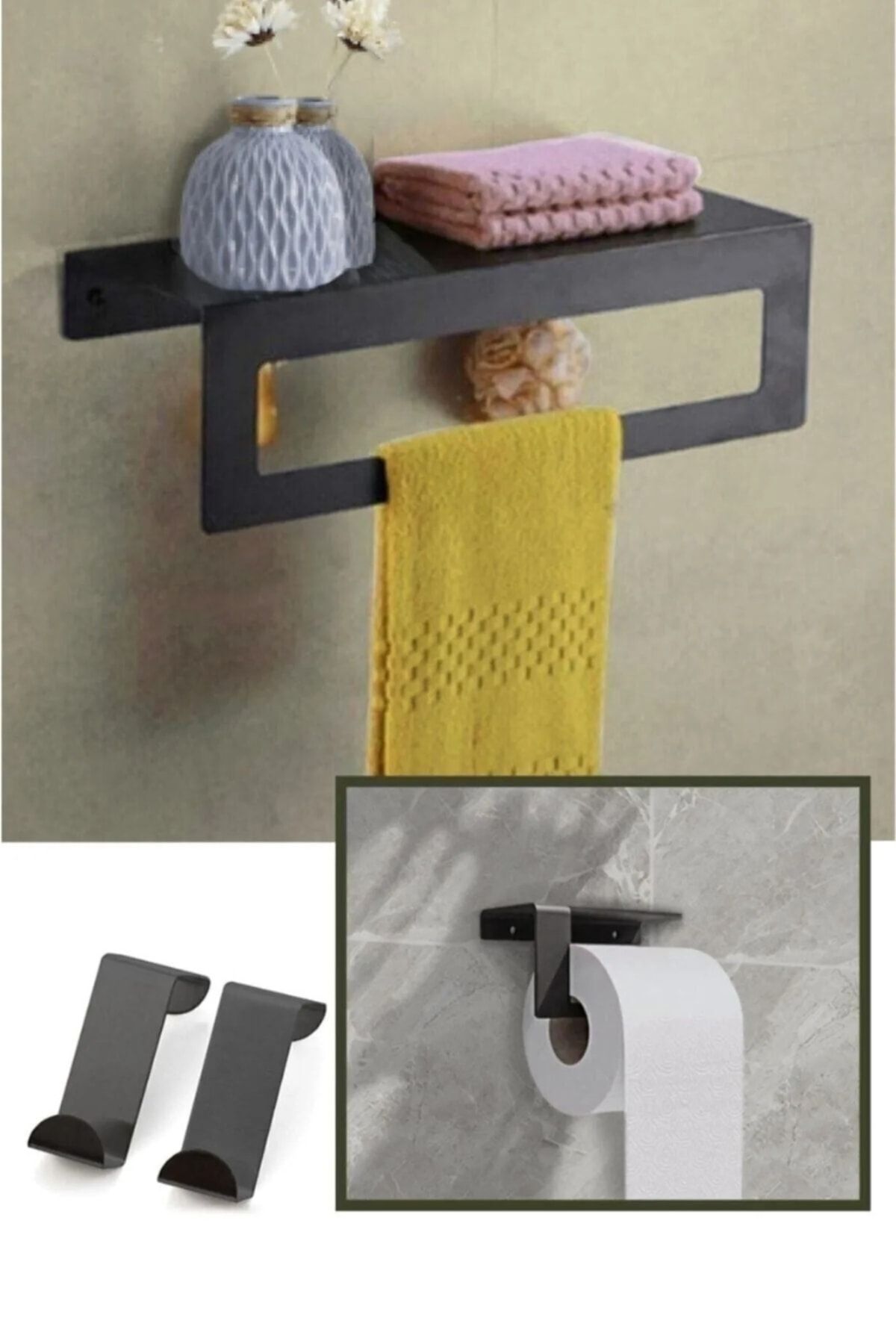 thorqtech Metal Havluluk Arkası Askılı Ve Tuvalet Kağıdı Tutucu - Kapı Askılığı Set 3 Lü