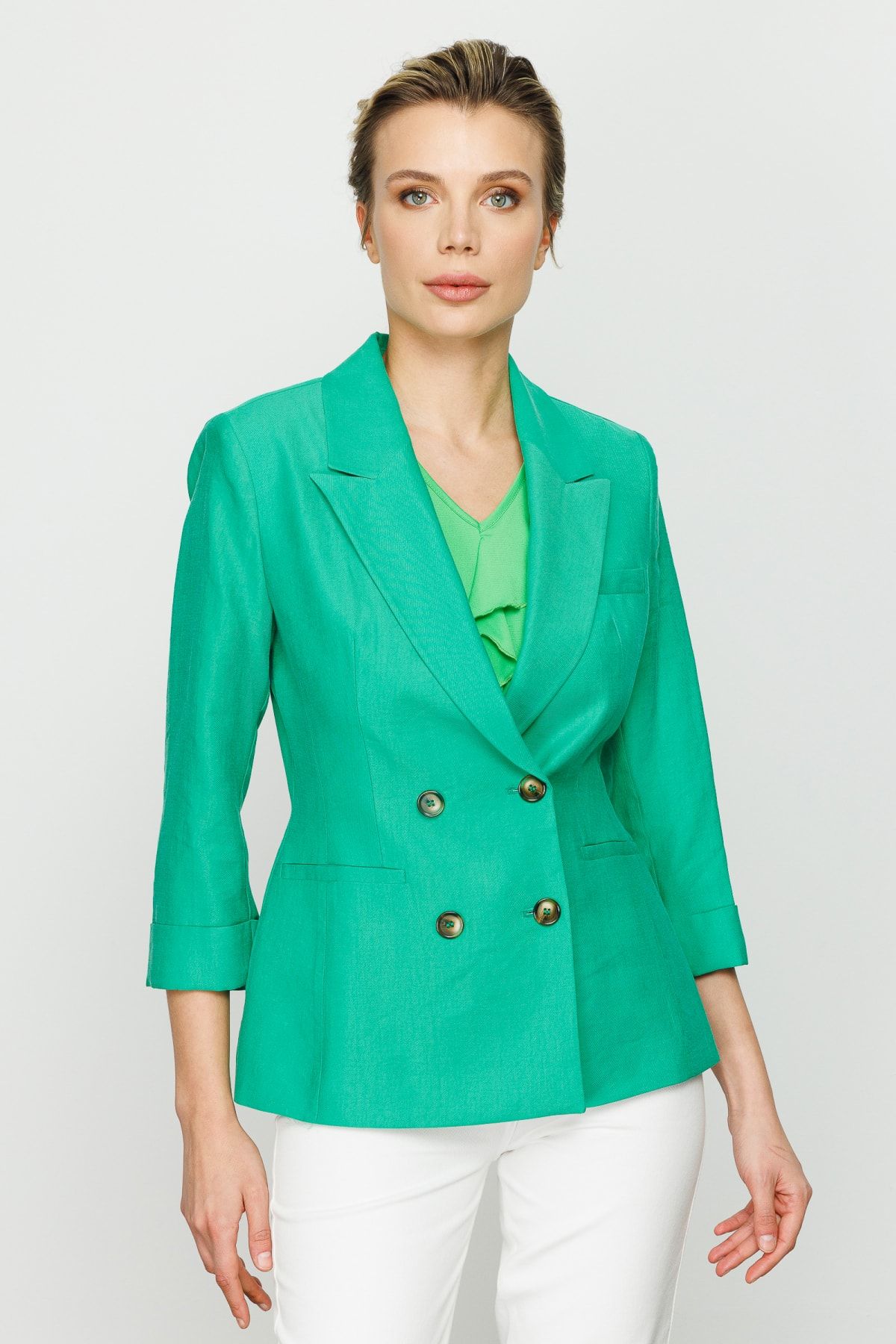 Ekol Kadın Önü Düğmeli Duble Kol Ceket 4072 Yeşil