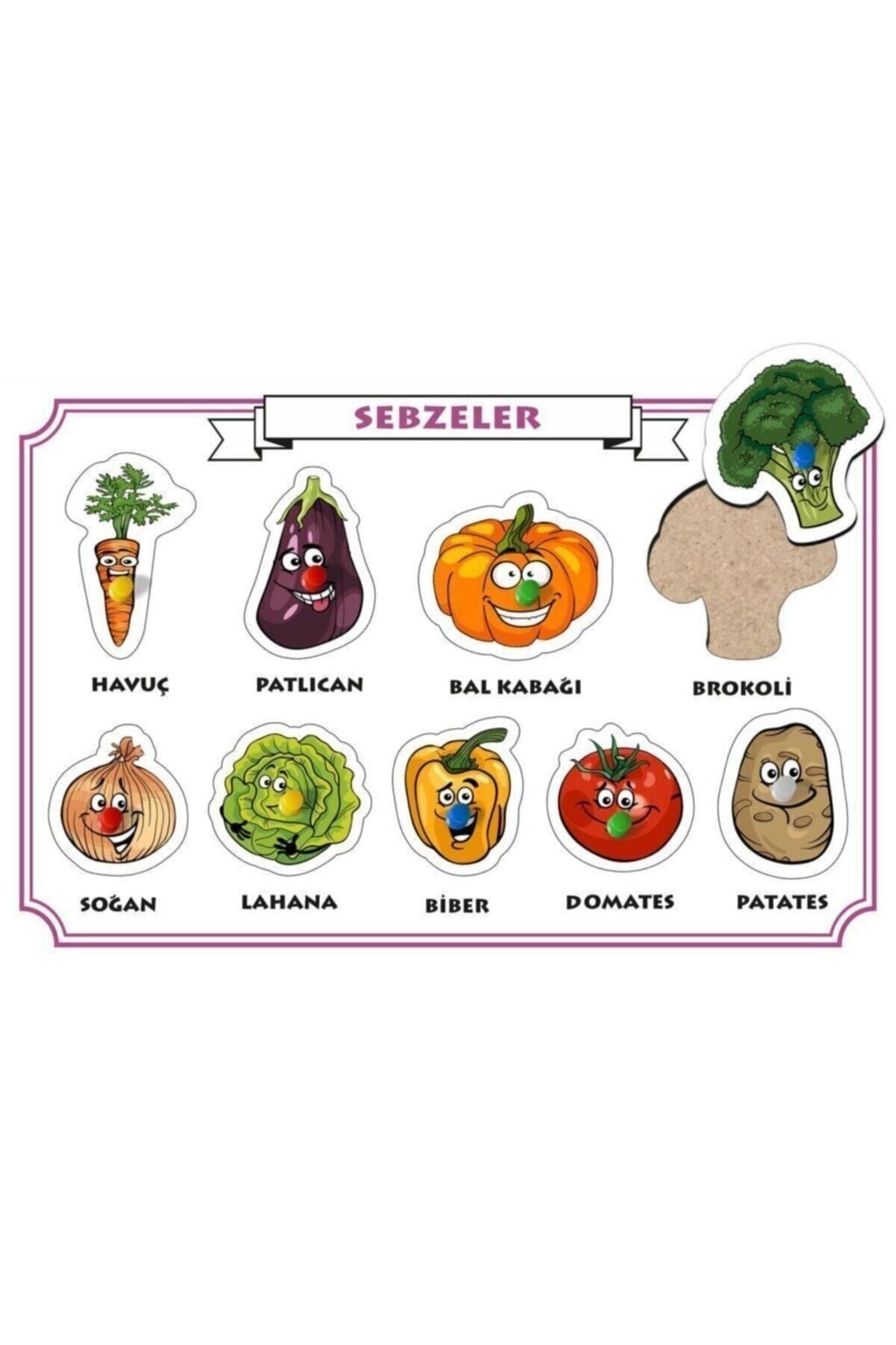 Halk Kitabevi Unisex Çocuk Renkli Sebzeler Tutacaklı Zeka Geliştirici Ahşap Puzzle