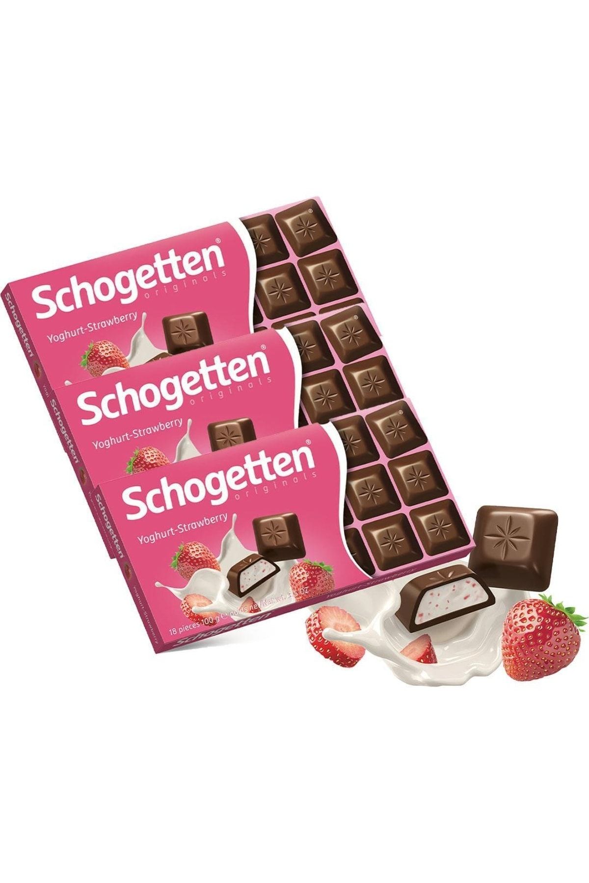 Schogetten Yoghurt - Strawberry Milk Chocolate Çilek - Yoğurt Dolgulu Sütlü Çikolata 3 X 100 Gr Itha