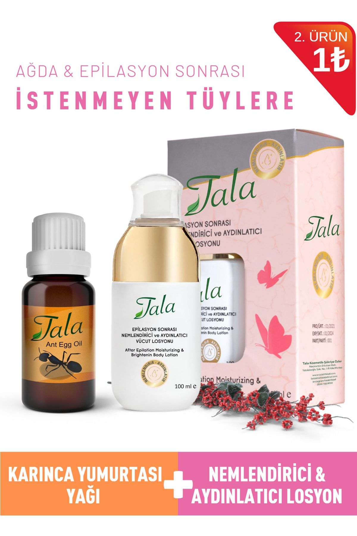 Tala Karınca Yumurtası Yağı & Epilasyon Sonrası Nemlendirici Ve Aydınlatıcı Vücut Losyonu 100 Ml