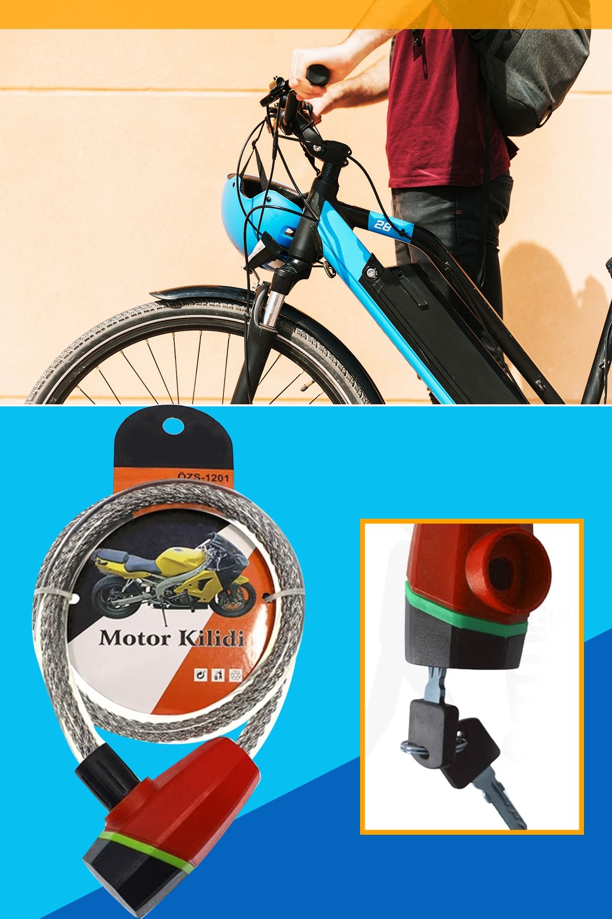 Xolo Xl1201 Anahtarlı Çelik Motosiklet Bisiklet Kilidi 15x80 Cm