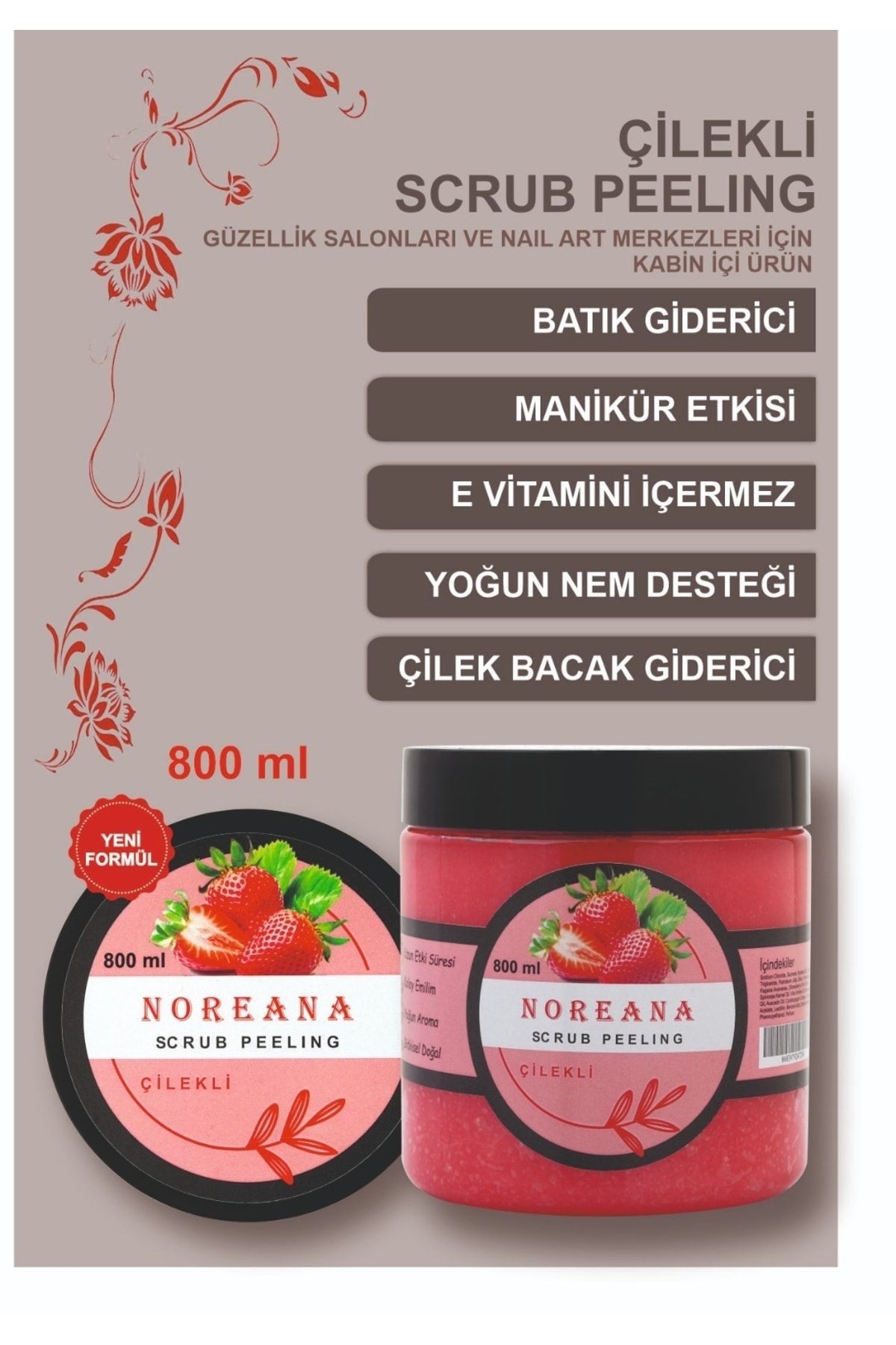 Noreana Çilekli 800ml Scrub Peeling & Çilek Bacak Giderici & Salon Boy