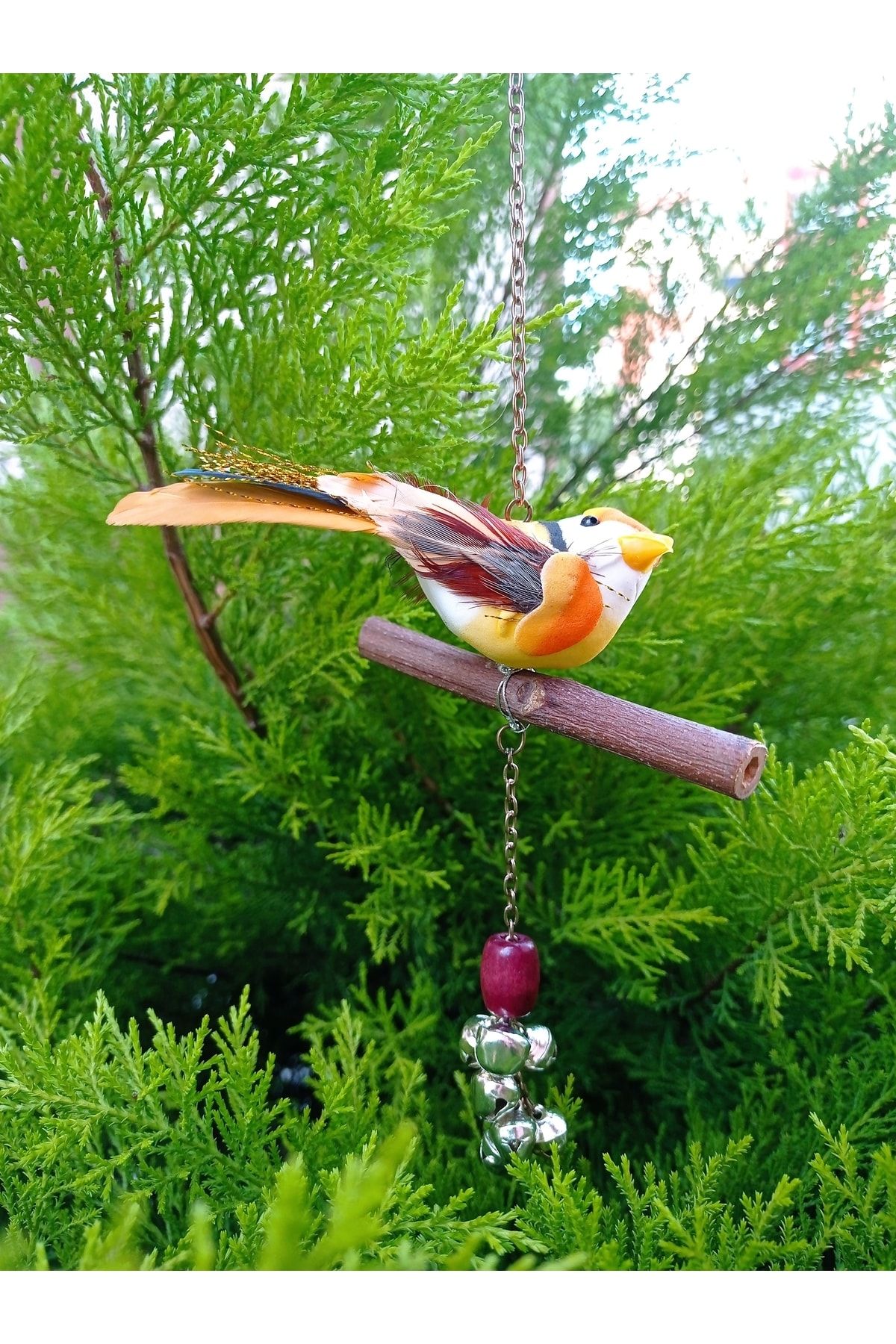 PİRAMİGO Kuşlu Rüzgar Çanı Mini Kuş Zili Kapı Balkon Bahçe Pencere Duvar Dekorasyonu