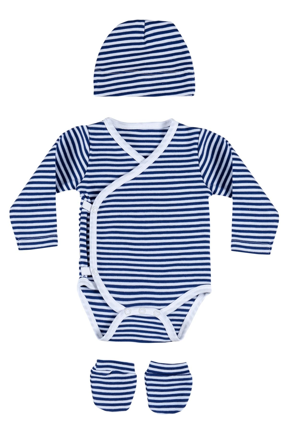 tinylamb Sea Blue Bebek Takımı 3 Parça Unisex Pamuk 6-9 Ay Zıbın Şapka Eldiven Hediye Seti