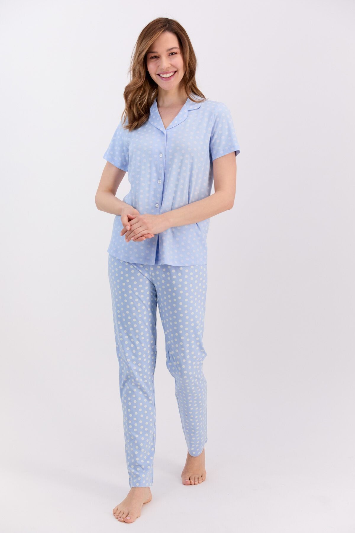 Arnetta Gömlek Pijama Takımı Mavı