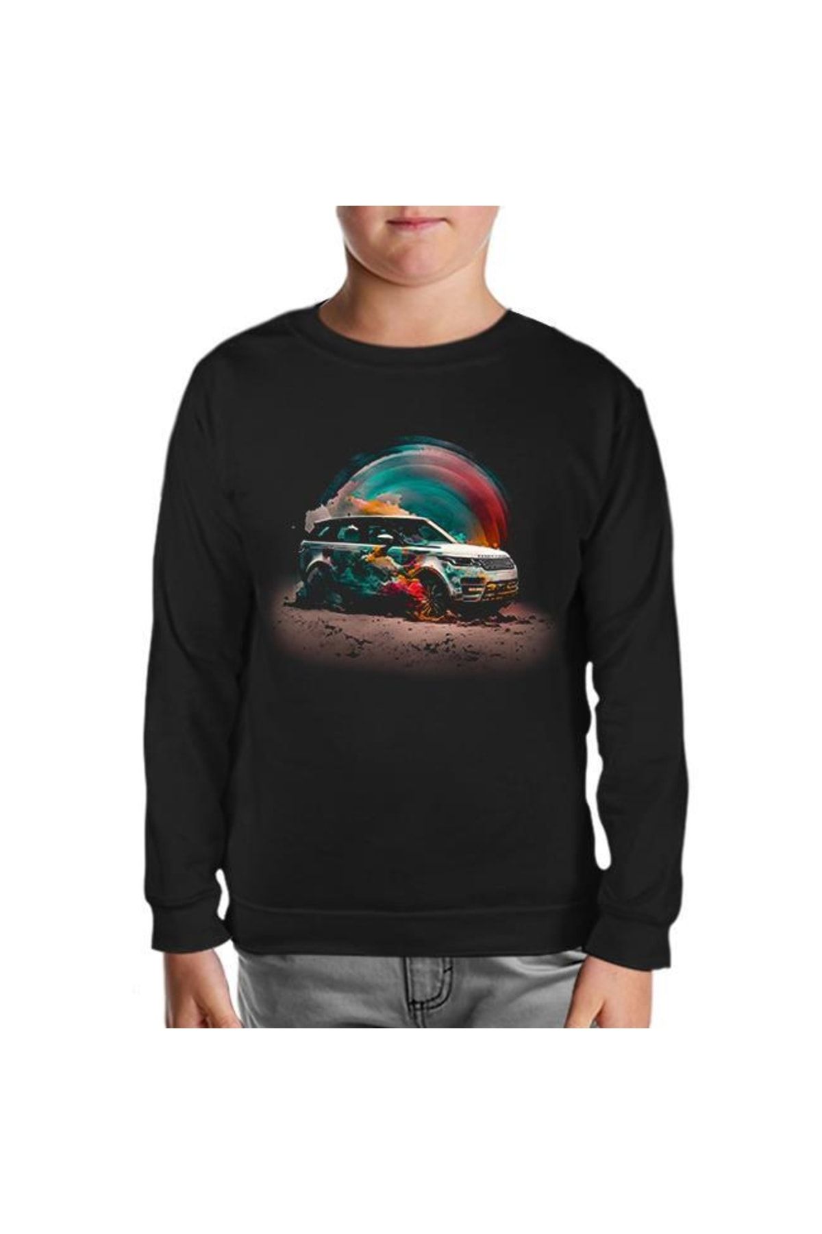 Lord T-Shirt Offroad Car With Colorful Dust Background Siyah Çocuk Sweatshirt