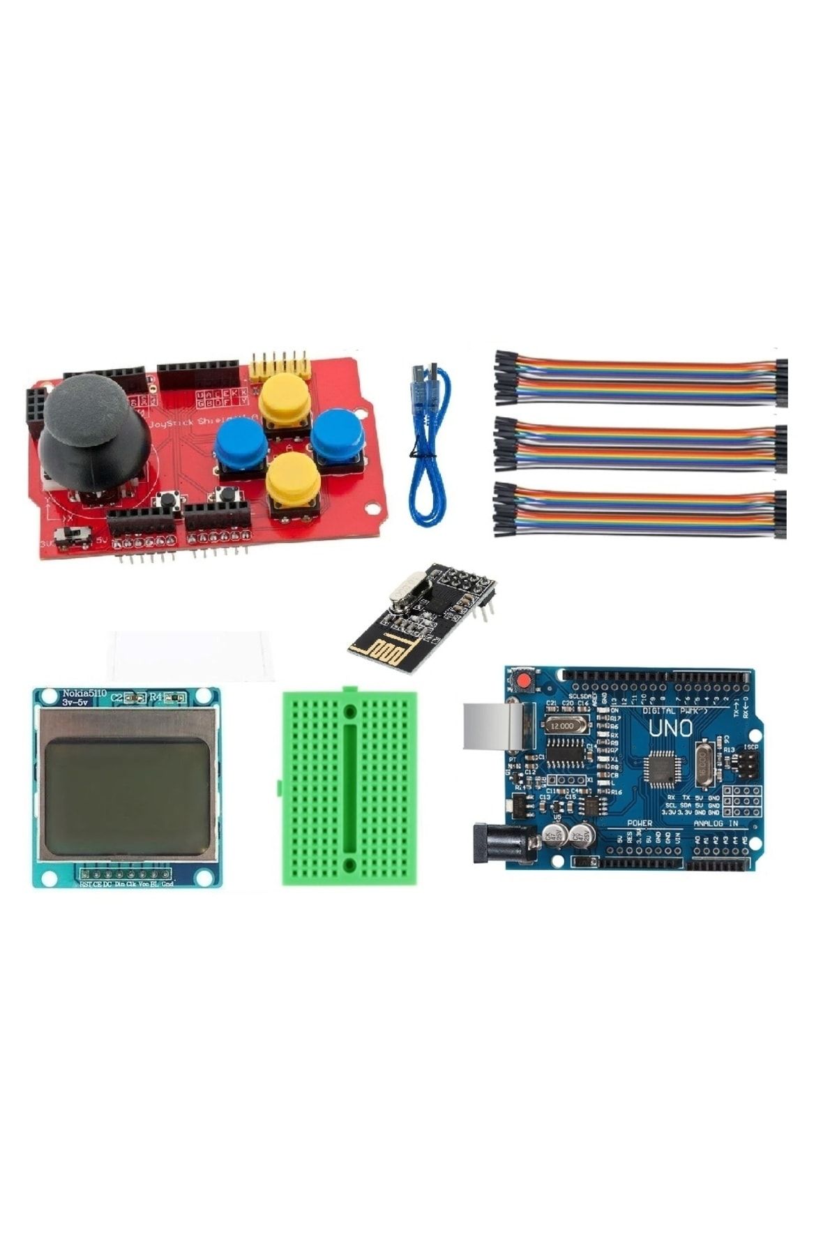 Emes Robotik Arduino Joystick- Nokia 5110 Ekranı-nrf24l01+ 2.4ghz Alıcı Verici Modül Ile Oyun Geliştirme Seti