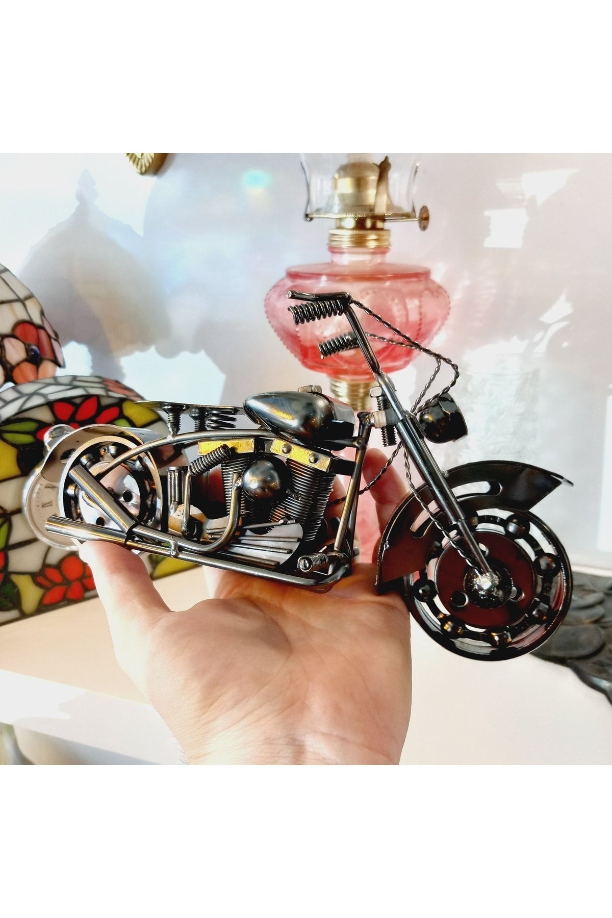 SUPERSTOK El Yapımı Metal Demir Motorsiklet Biblo Dekoratif Geri Dönüşüm Konsept Büyük