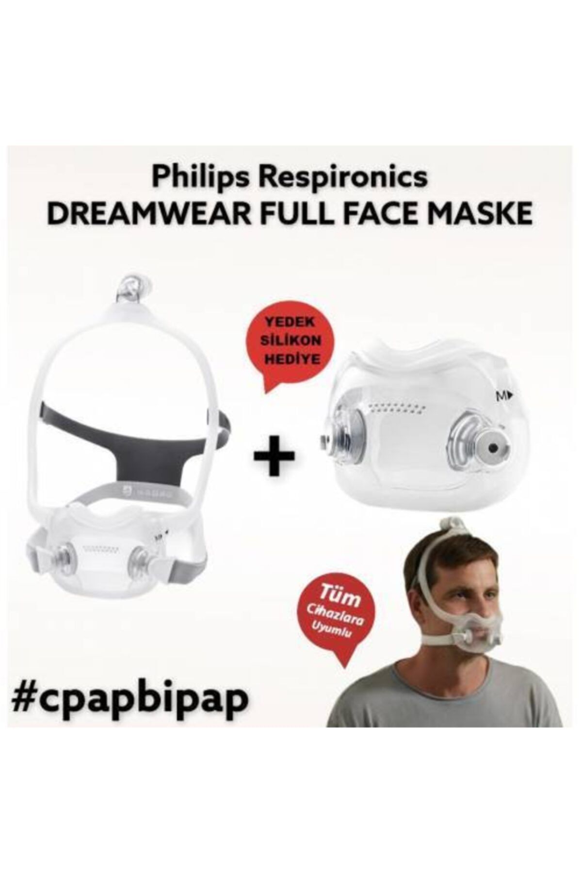Philips Respironics Dreamwear Full Face Cpap Maskesi + Yedek Silikon Hediye ( Medium +large)