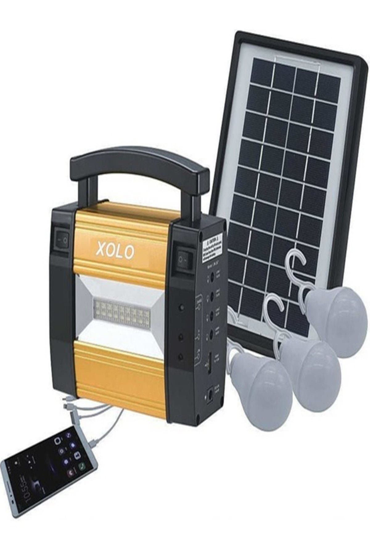 Xolo Güneş Enerjili 3 Lambalı Fenerli Elektrikli Seyyar Işıldak Led Lamba Seti Powerbank Kamp Seti Piknik