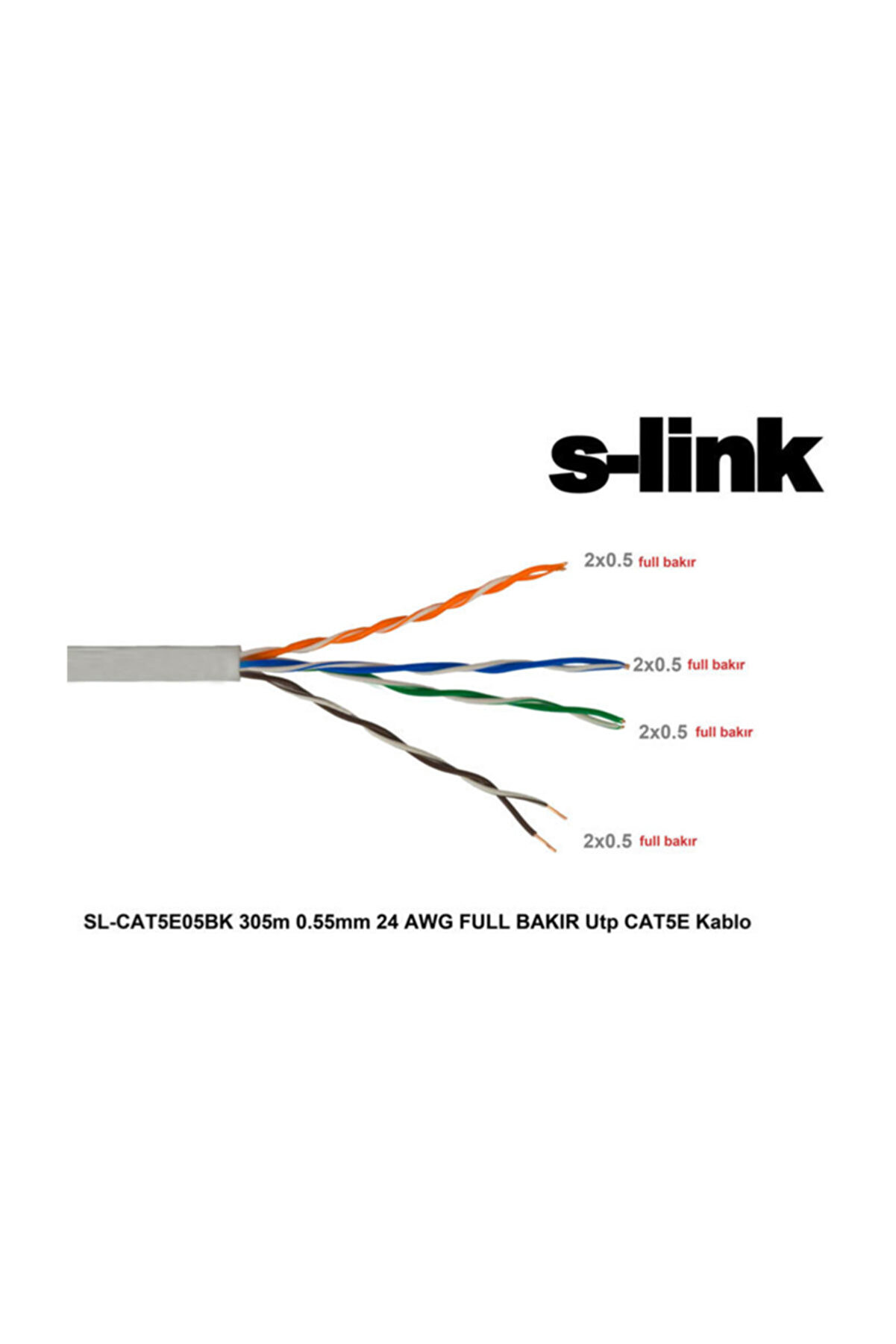 S-Link Sl-cat5e05bk 305m 0.5mm 24 Awg Full Bakır Utp Cat5e Kablo