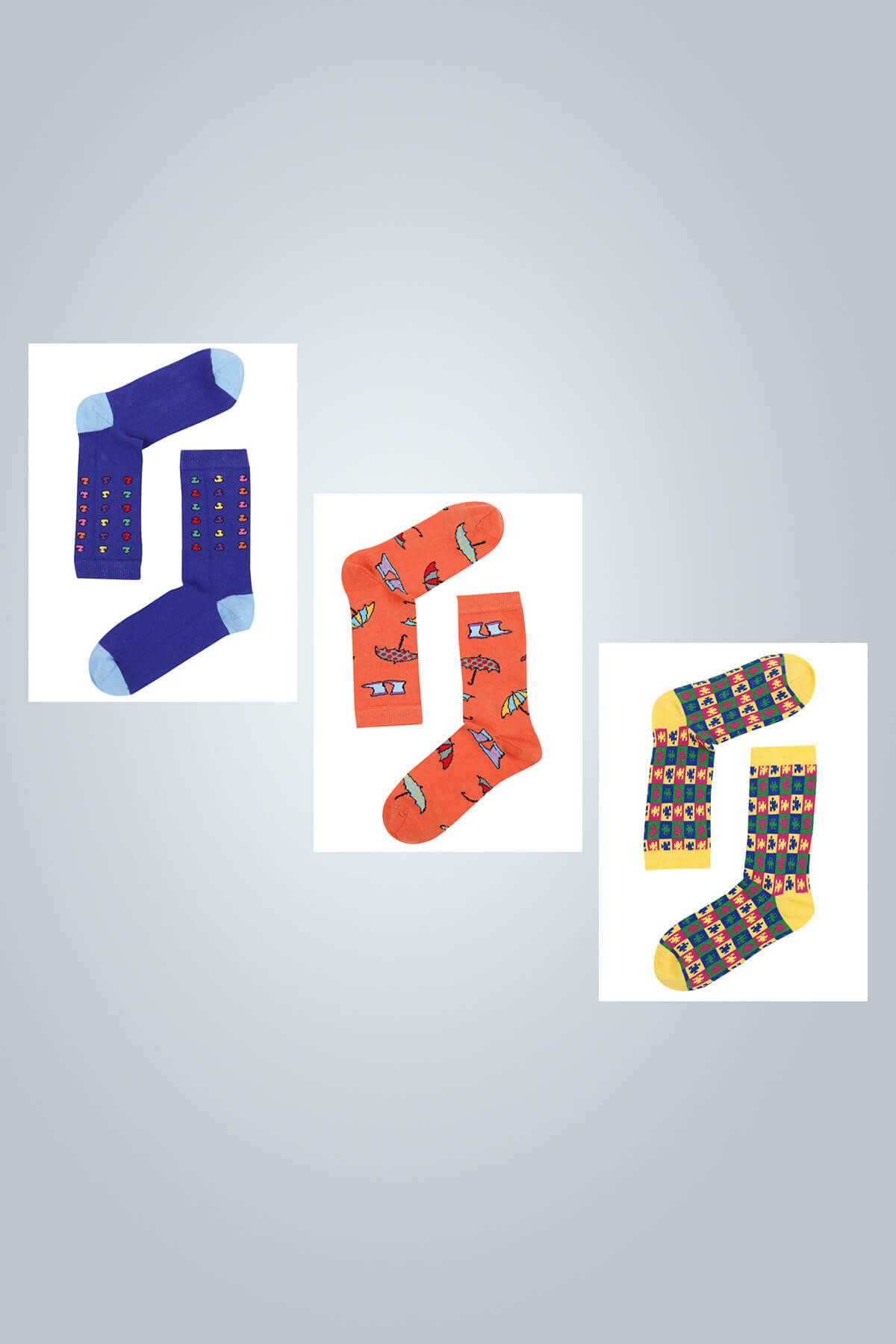 The Socks Company Kadın Çok Renkli 3'lü Paket Desenli Çorap