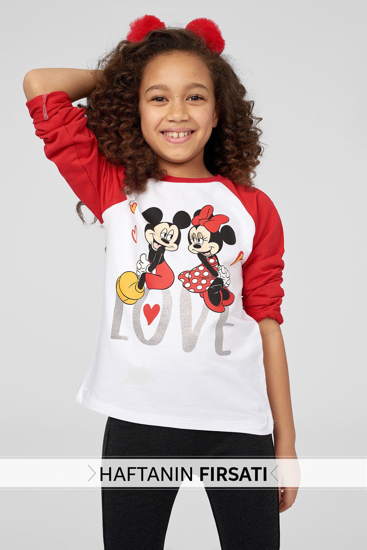 TRENDYOLKIDS Kırmızı Mickey Minnie  Kız Çocuk Sweatshirt TKDAW18TP0007