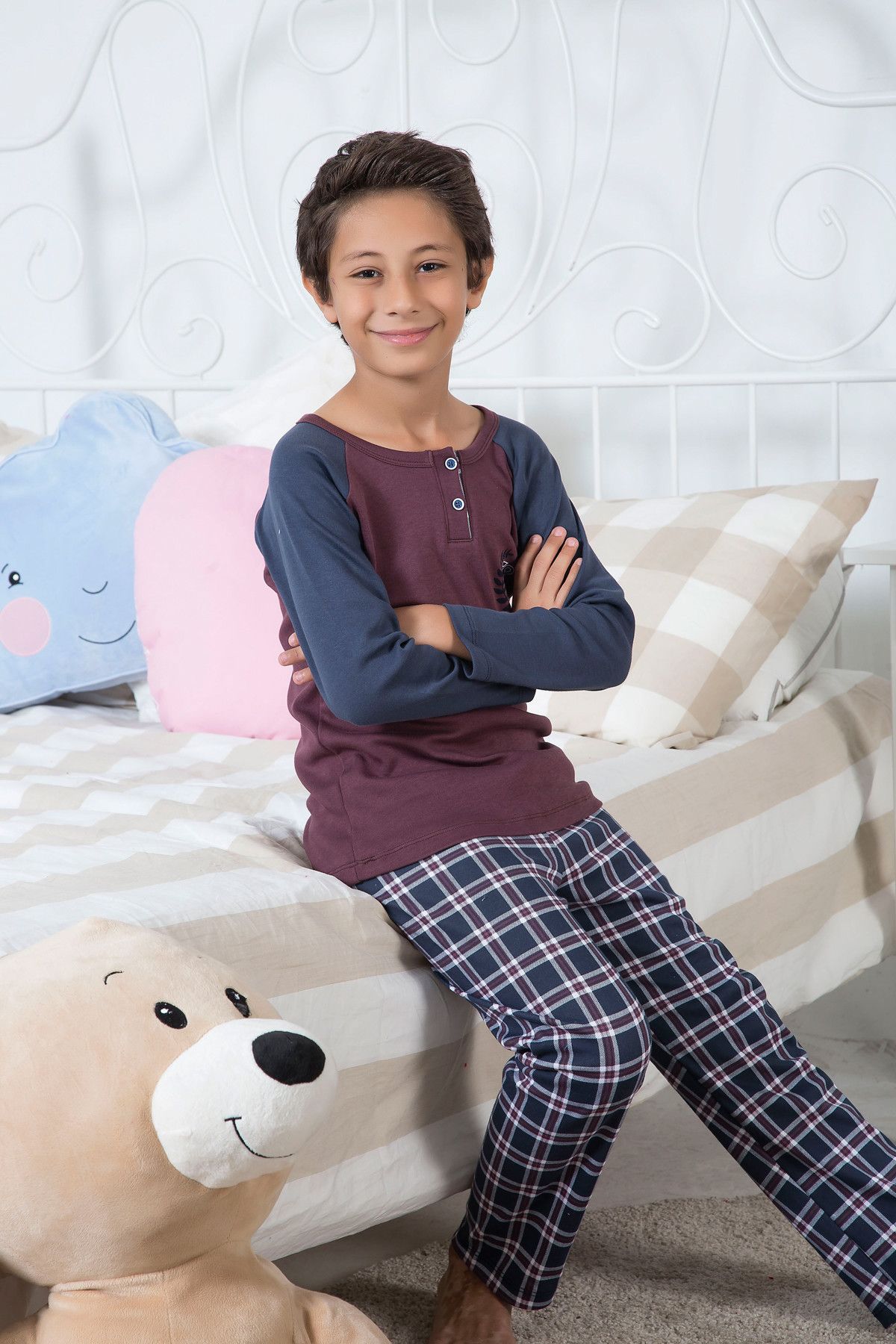 Elitol Premium Bordo Erkek Çocuk Penye İnterlok  Pijama Takım 16522