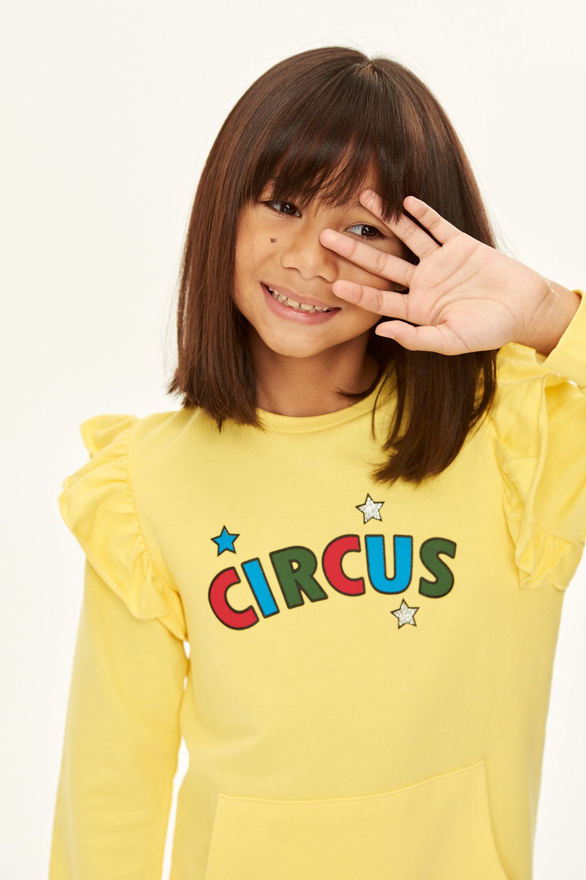 TRENDYOLKIDS Sarı Renkli Yazı Baskılı Fırfırlı Kız Çocuk  Elbise TKDSS18TF0005