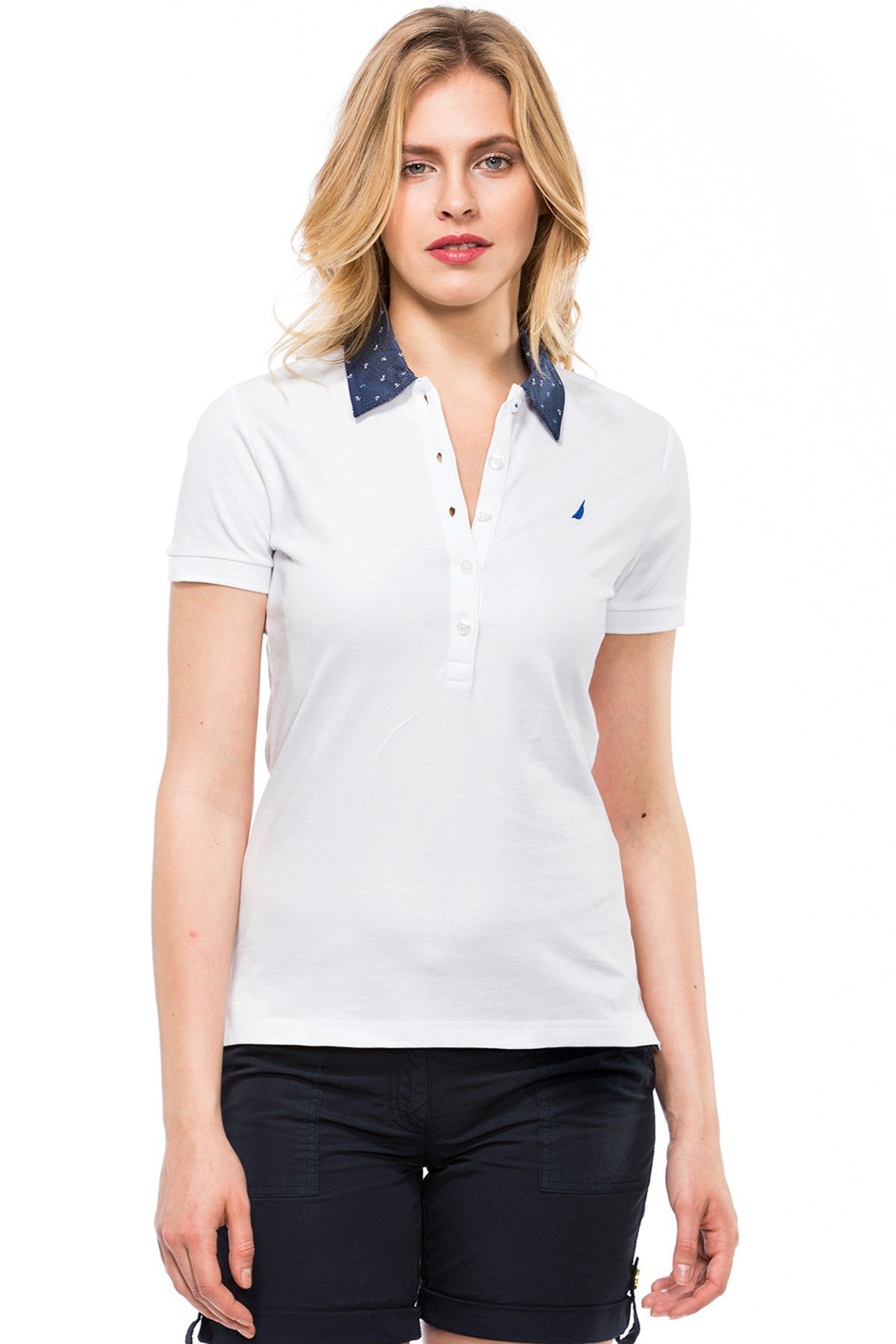 Nautica Kadın Beyaz Polo Yaka Beyaz T-shirt 519K005T