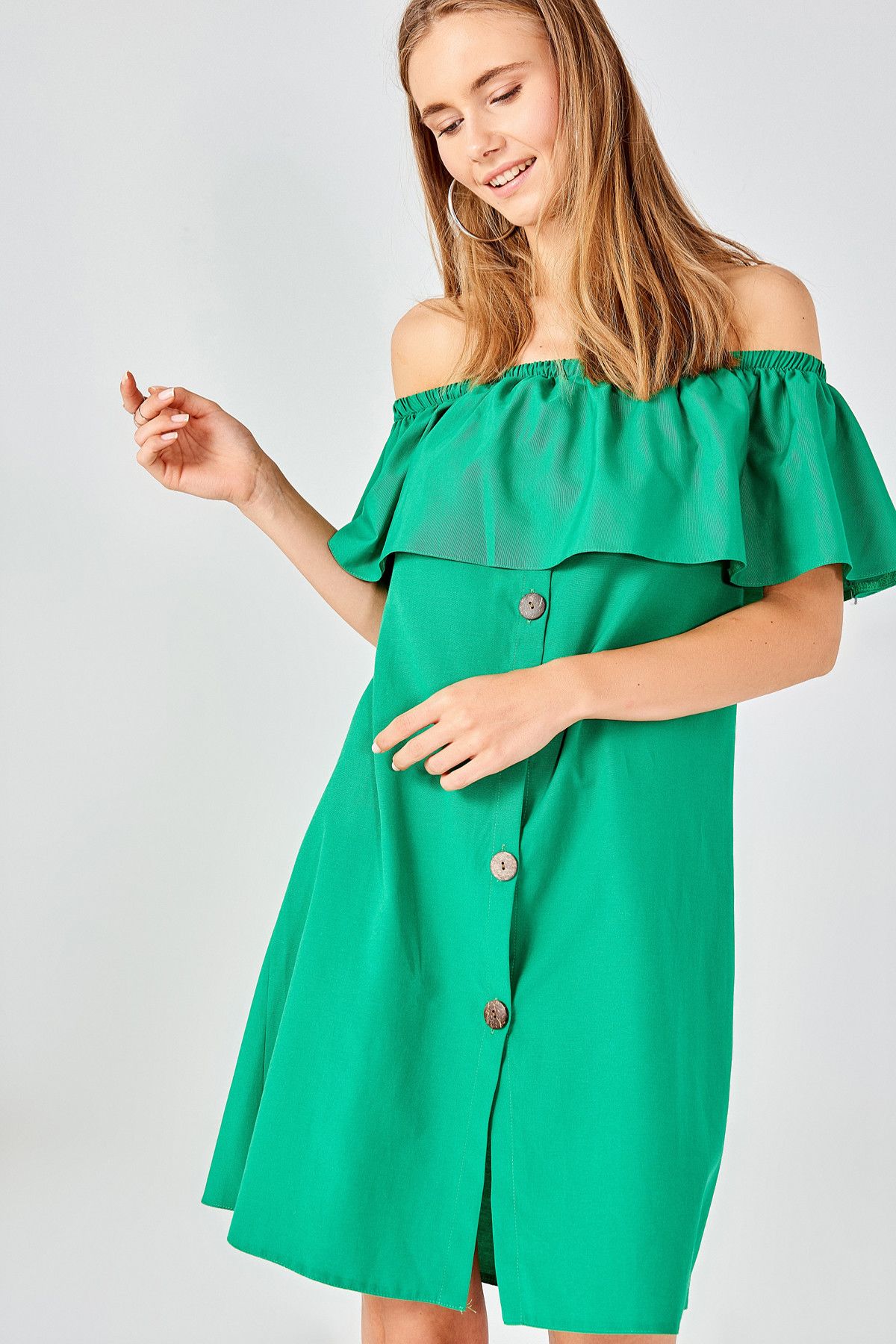 Boutiquen Kadın Yeşil Düğmeli Elbise 10949