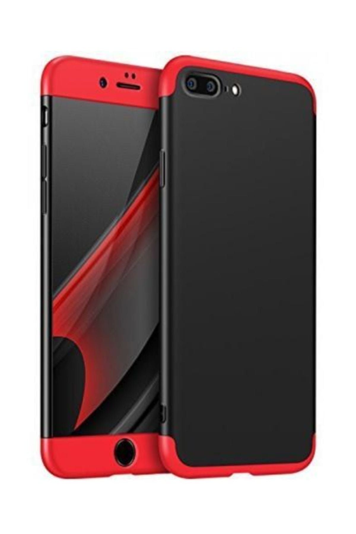 Cepsesuar Apple iPhone 7 Plus Kılıf 360 Tam Koruma 3 Parça Ays Kapak - Kırmızı Siyah