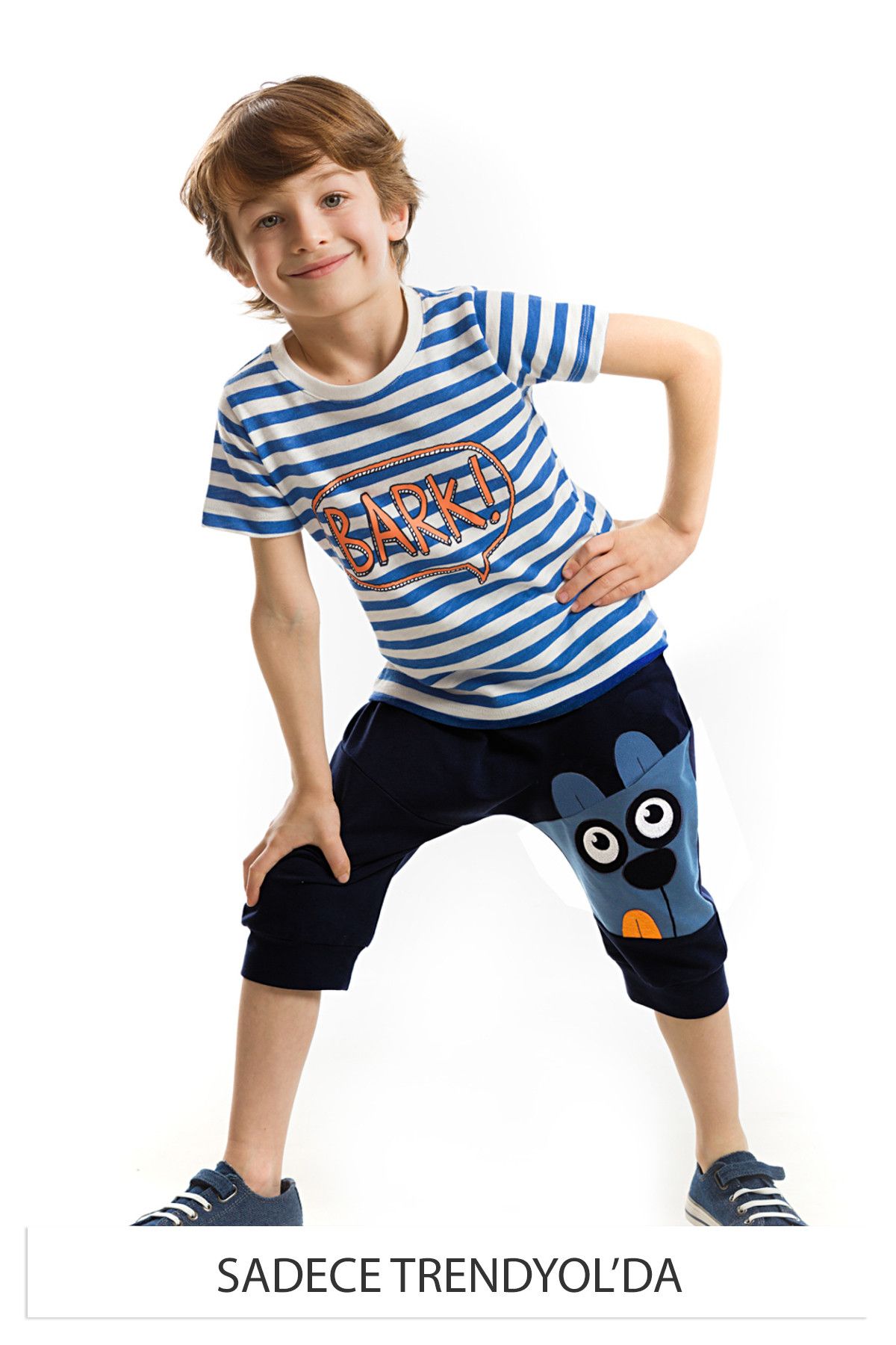 Denokids Mavi Beyaz Erkek Çocuk Bark Line Parçalı Pantolon Takım CFF-18Y1-071
