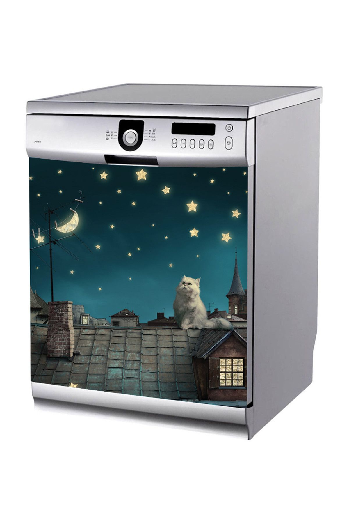 Tilki Dünyası Gökyüzü Seyreden Kedi Bulaşık Makinası Stickerı