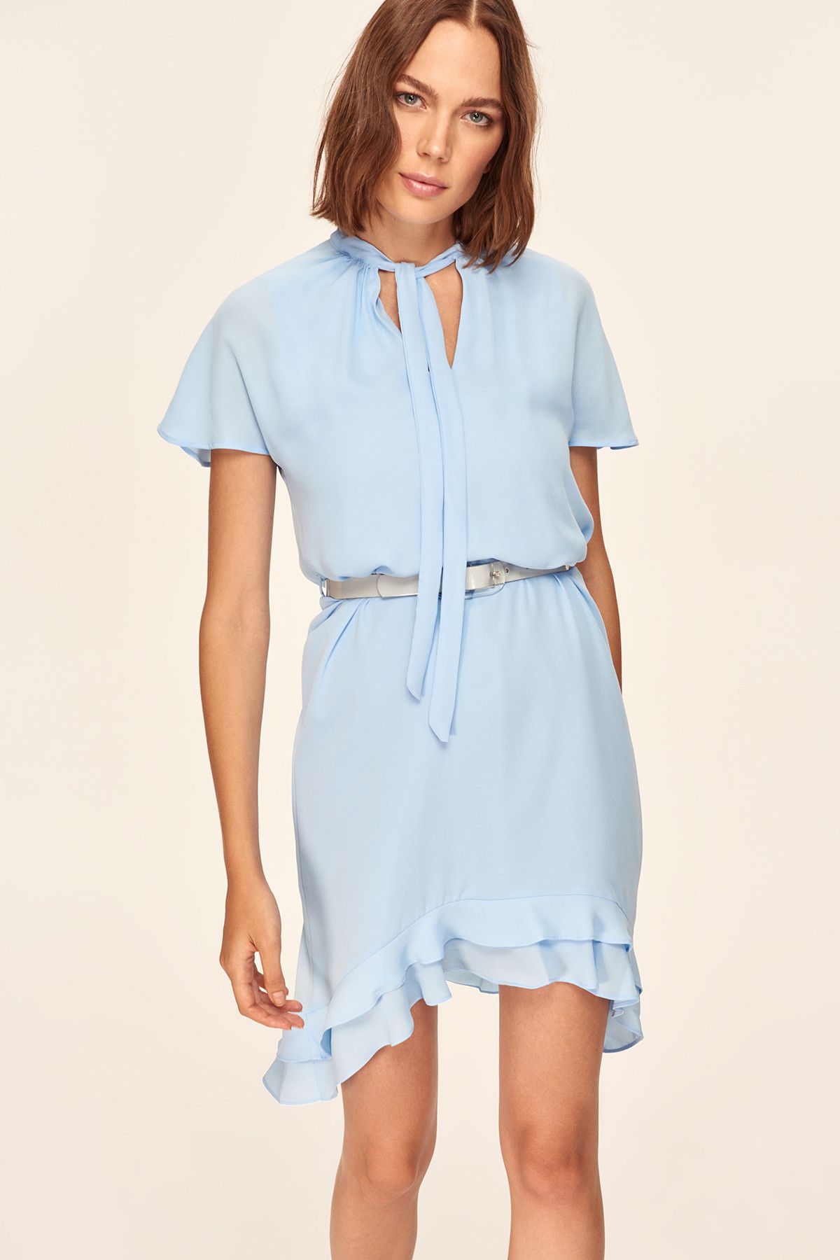 TRENDYOLMİLLA Mavi Bağlama Detaylı Fırfırlı Elbise TOFSS18LL0033