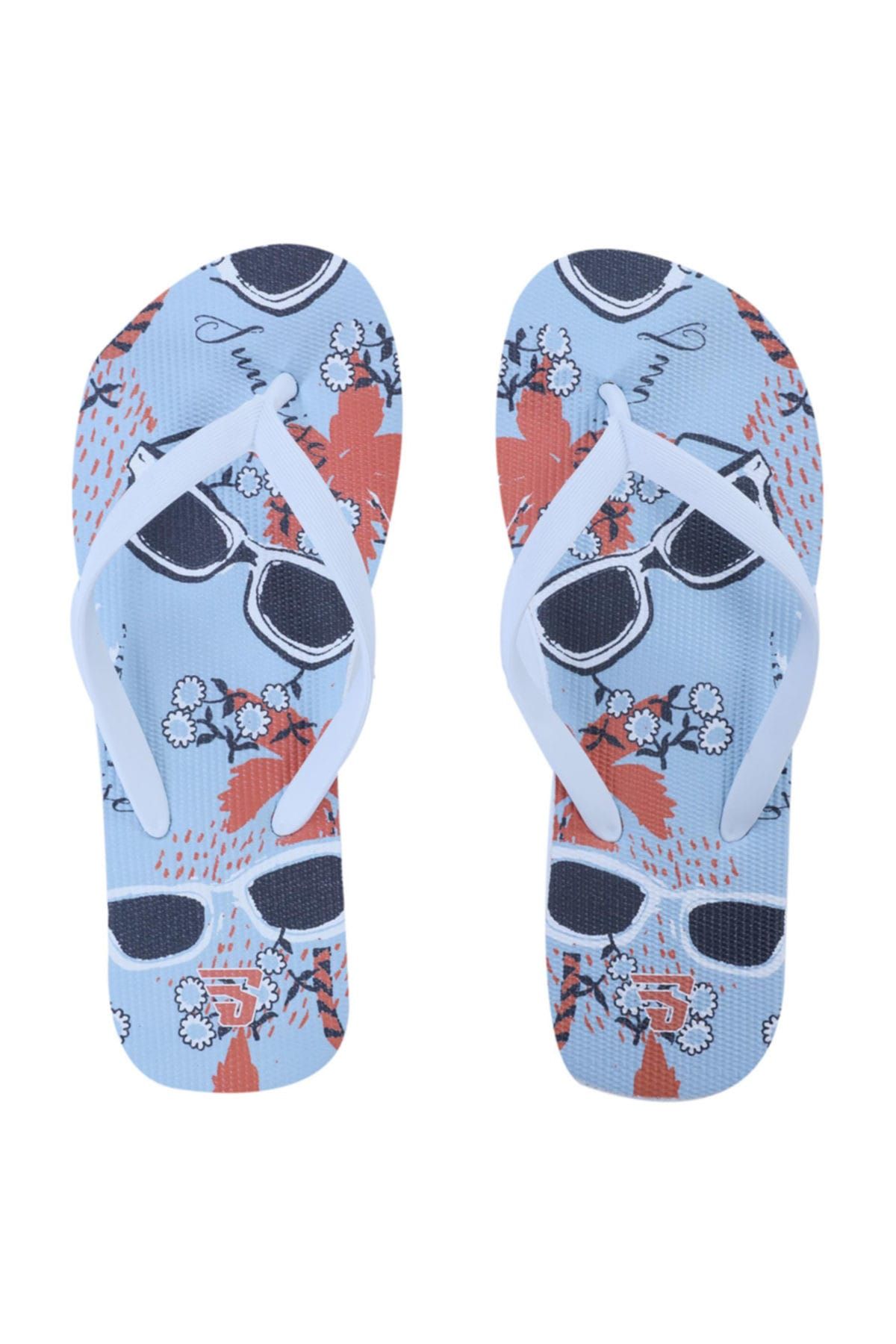 Sportive Erkek Sandalet -  Gözlük Desenli Mavi Parmak Arası Unisex Terlik - 2018042704