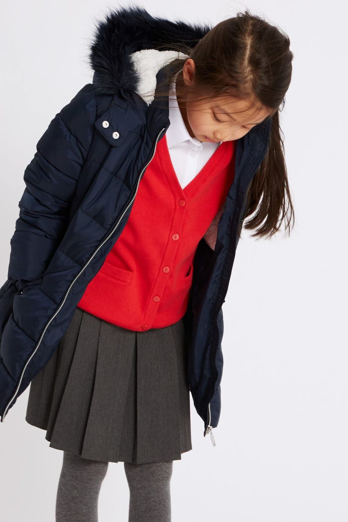 Marks & Spencer Lacivert Kız Çocuk Dolgulu Uzun Mont