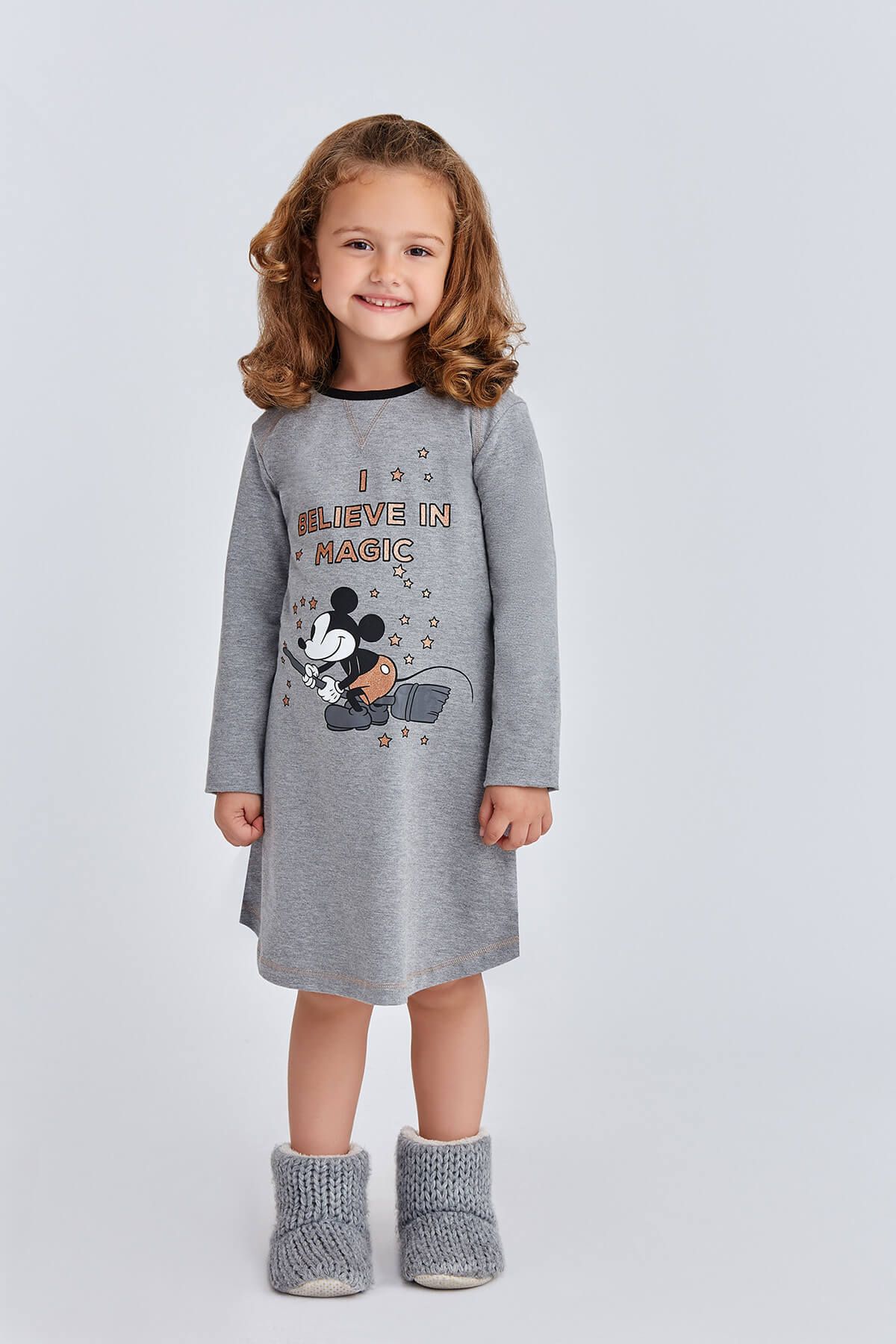 MINNIE MOUSE Mickey & Minnie Mouse Lisanslı Kız Çocuk Gecelik Koyu Gri