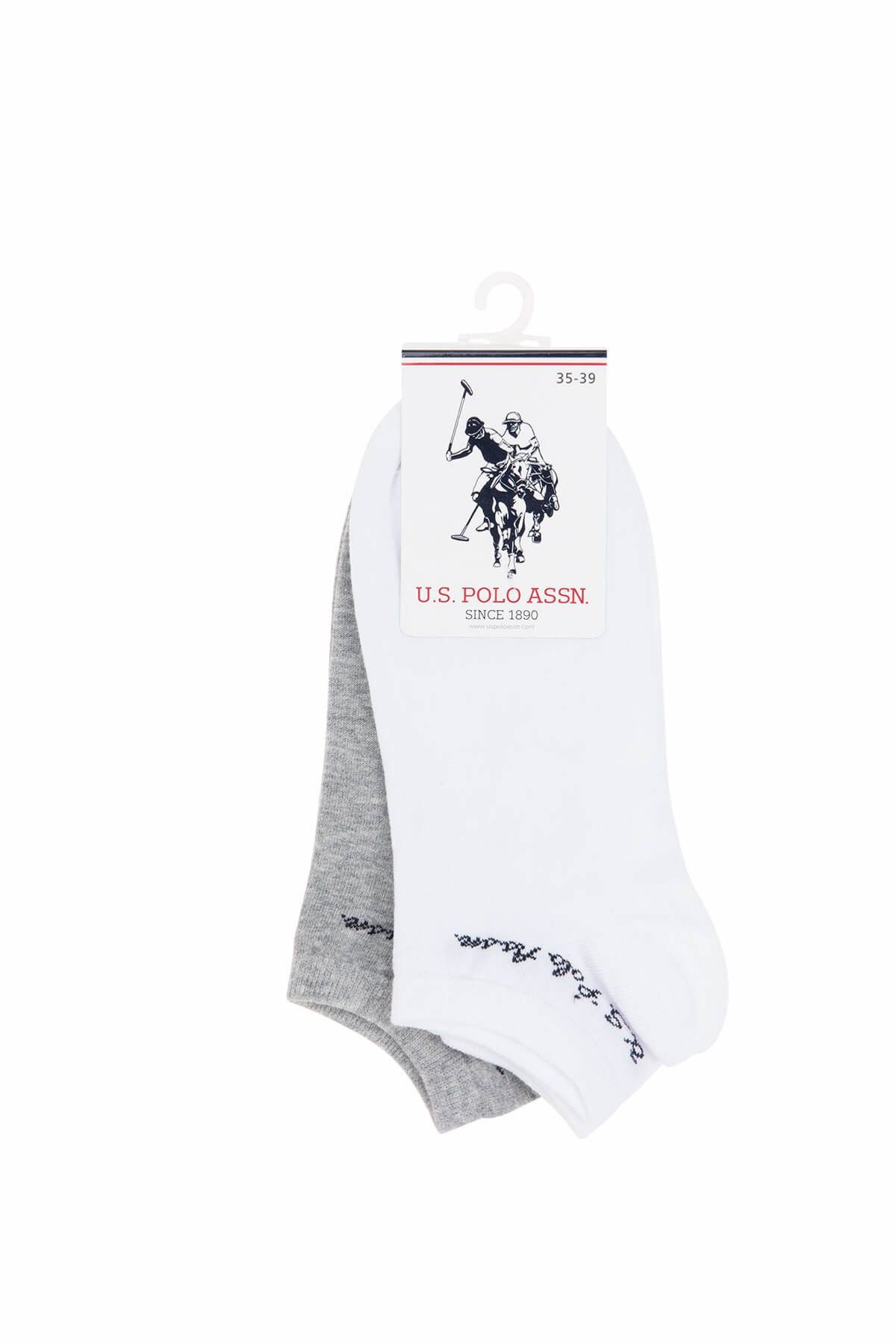 U.S. Polo Assn. Kadın Beyaz Gri 2'li Patik Çorabı HAPPYIY8