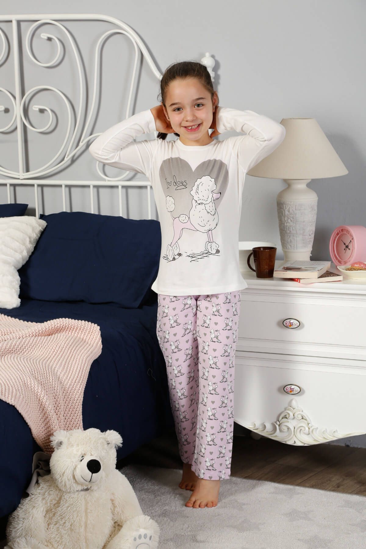 ELİTOL Kız Çocuk Ekru Pamuklu Likralı Pijama Takımı