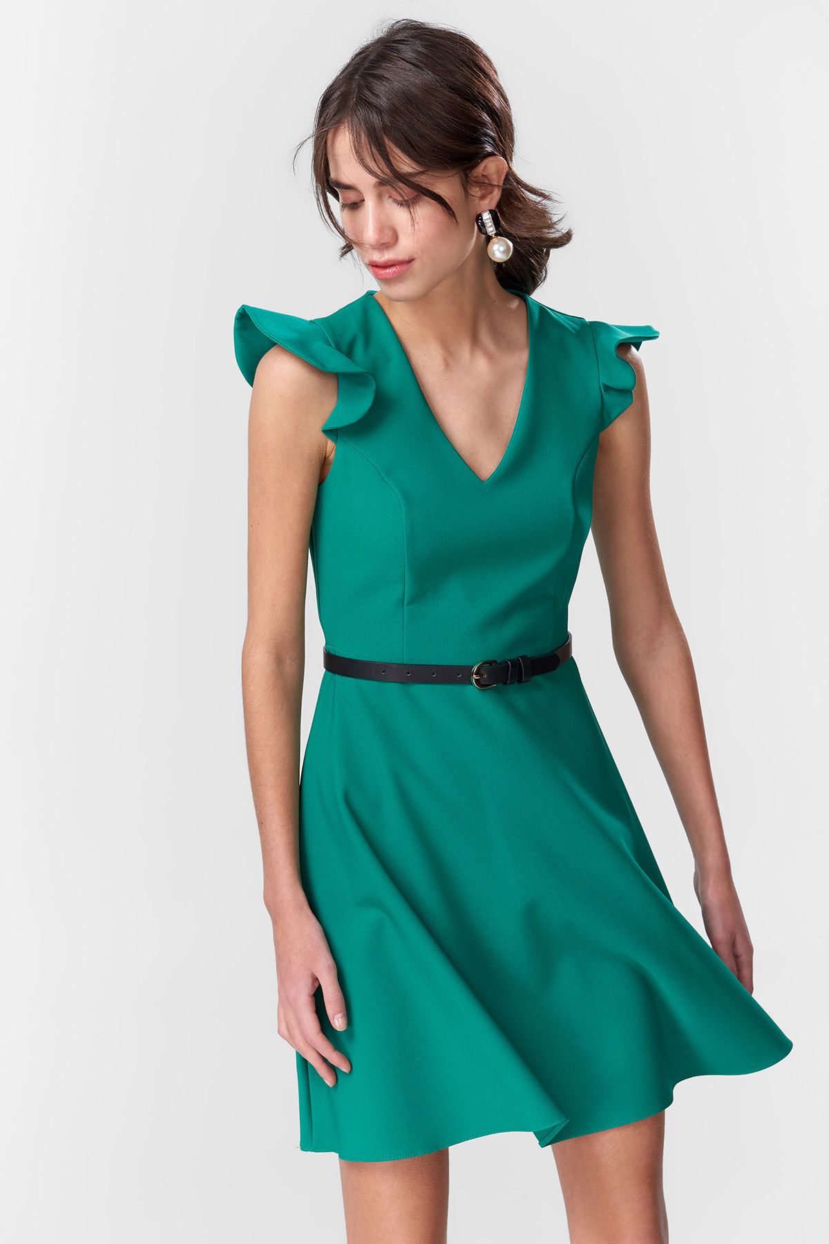 TRENDYOLMİLLA Yeşil Kol Detaylı Elbise TOFSS18BB0251