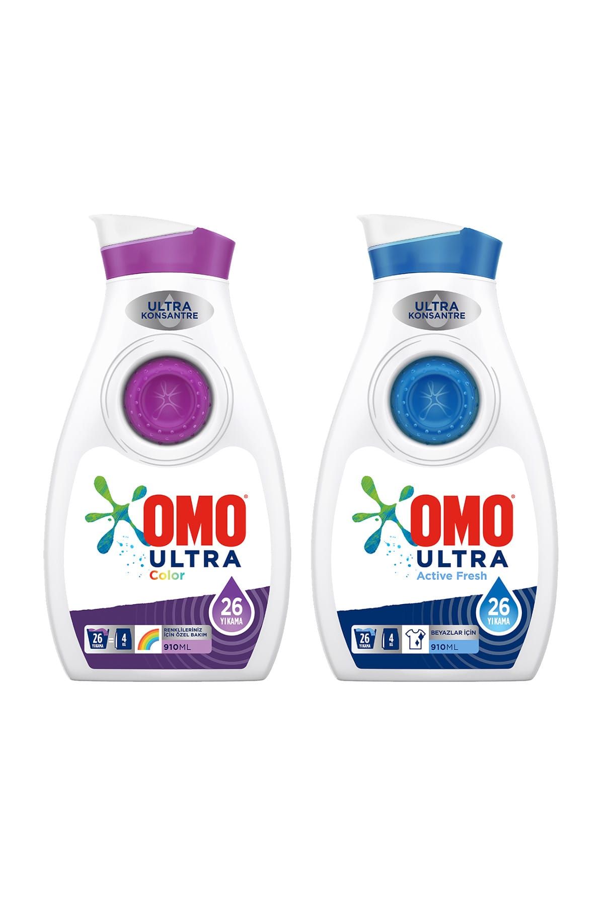 Omo Ultra Konsantre Sıvı Deterjan Active Fresh 910 ml + Omo Color 910 ml