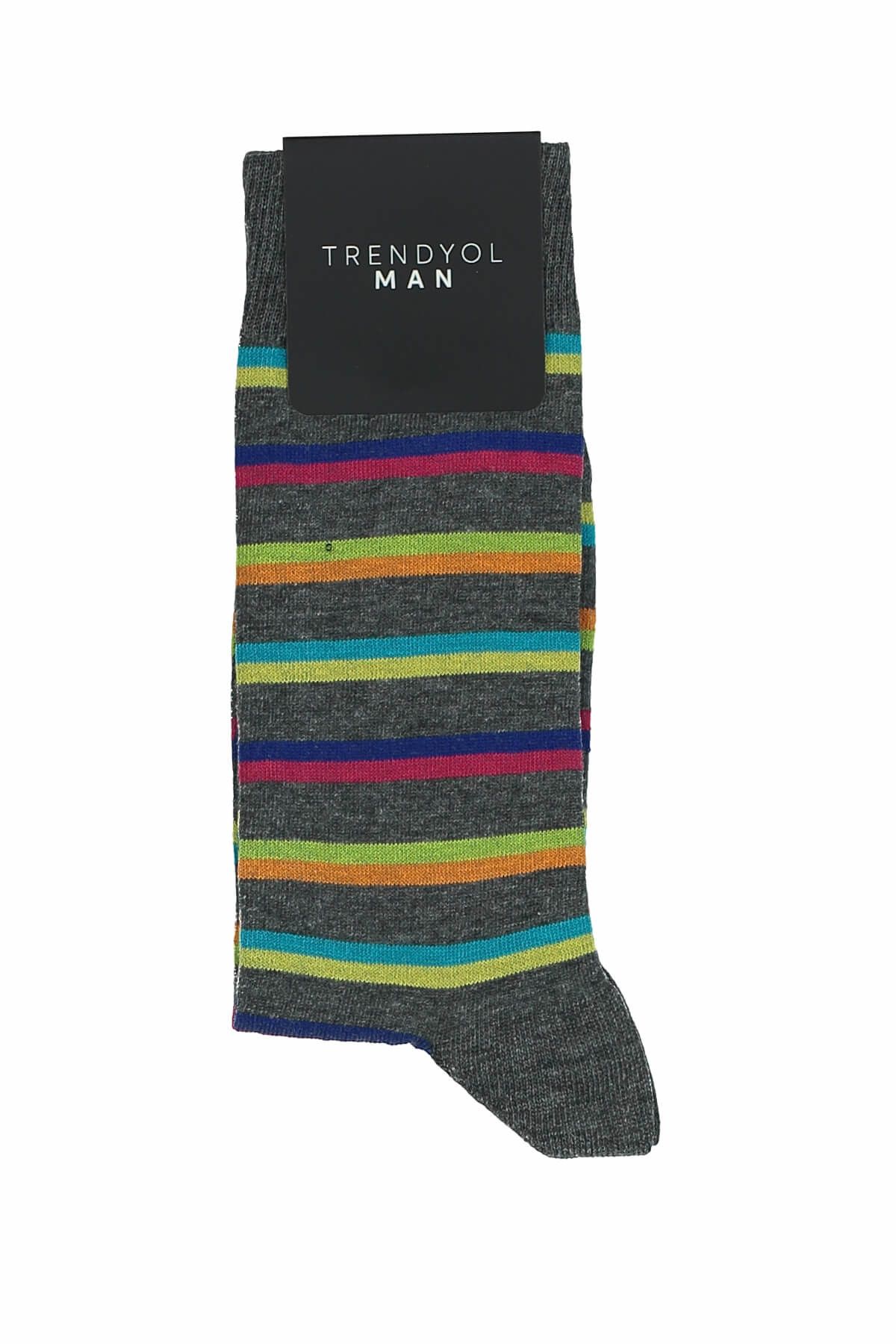 TRENDYOL MAN Gri Erkek Çorap - Renkli Çizgili