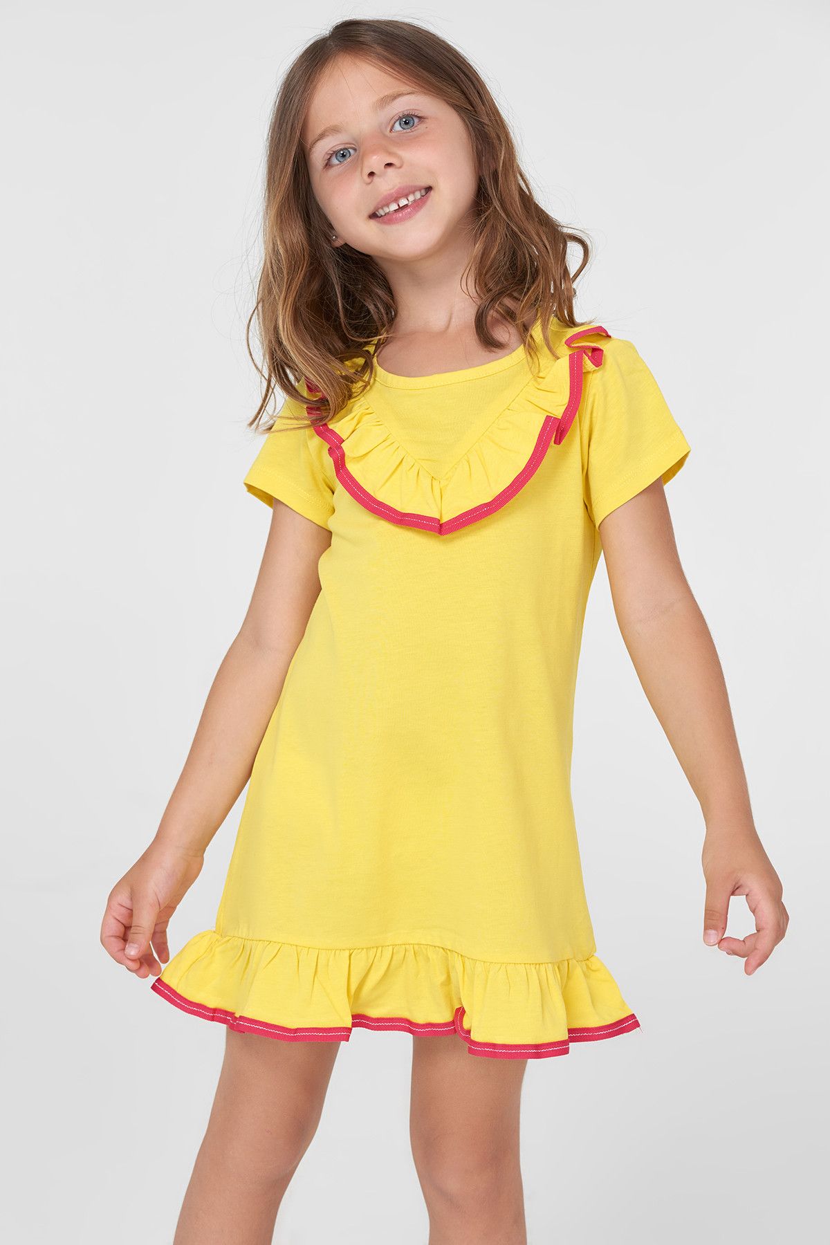 TRENDYOLKIDS Sarı Fırfır Detaylı Kız Çocuk  Elbise TKDSS18KM0046