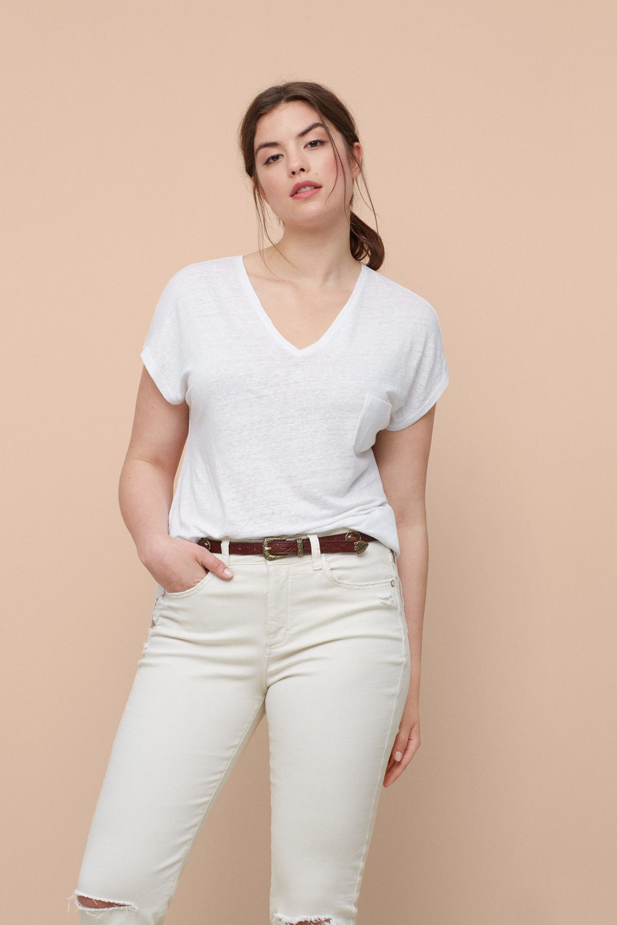 Violeta by MANGO Kadın Beyaz T-Shirt
