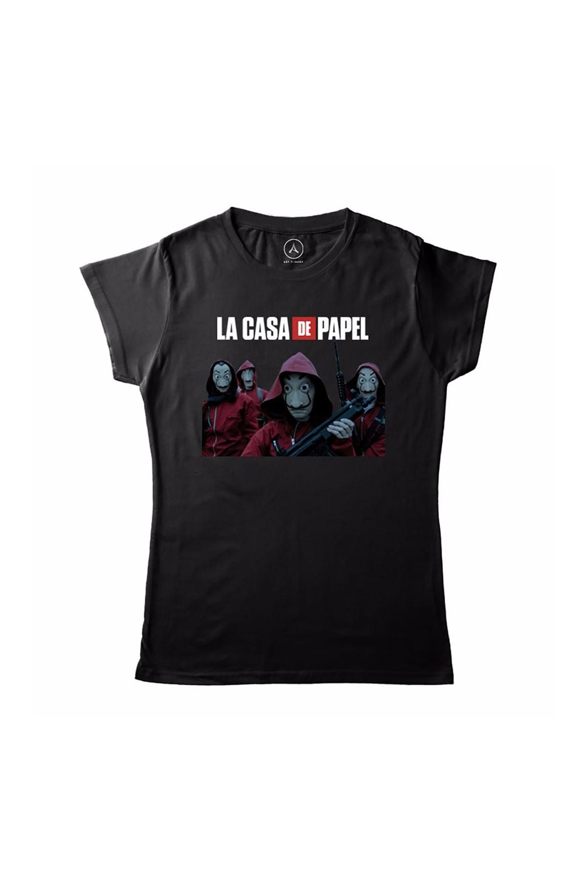 Art T-Shirt Kadın Siyah La Casa De Papel Savunma T-Shirt WA50633WK