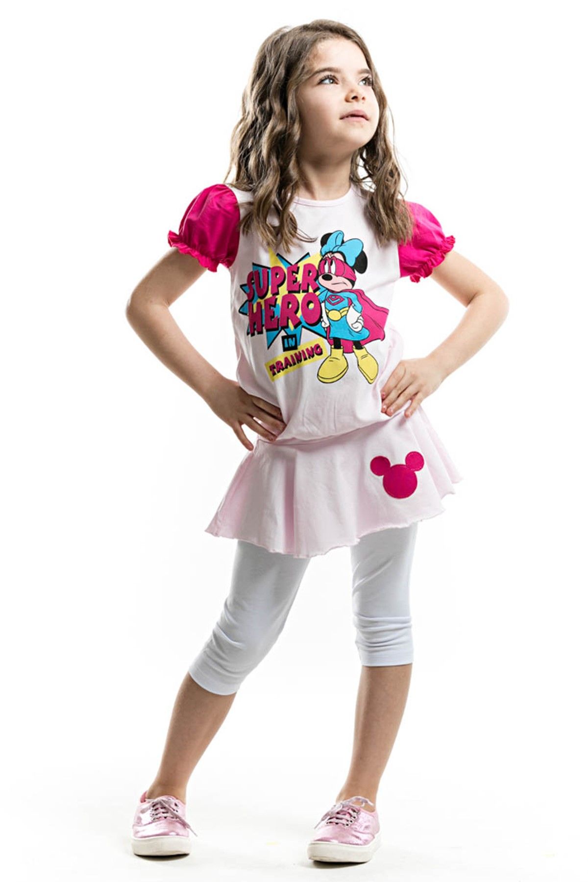 DİSNEY Pembe Beyaz Kız Çocuk Minnie Super Hero Tayt Takım Ds-Mne-17Y1-007