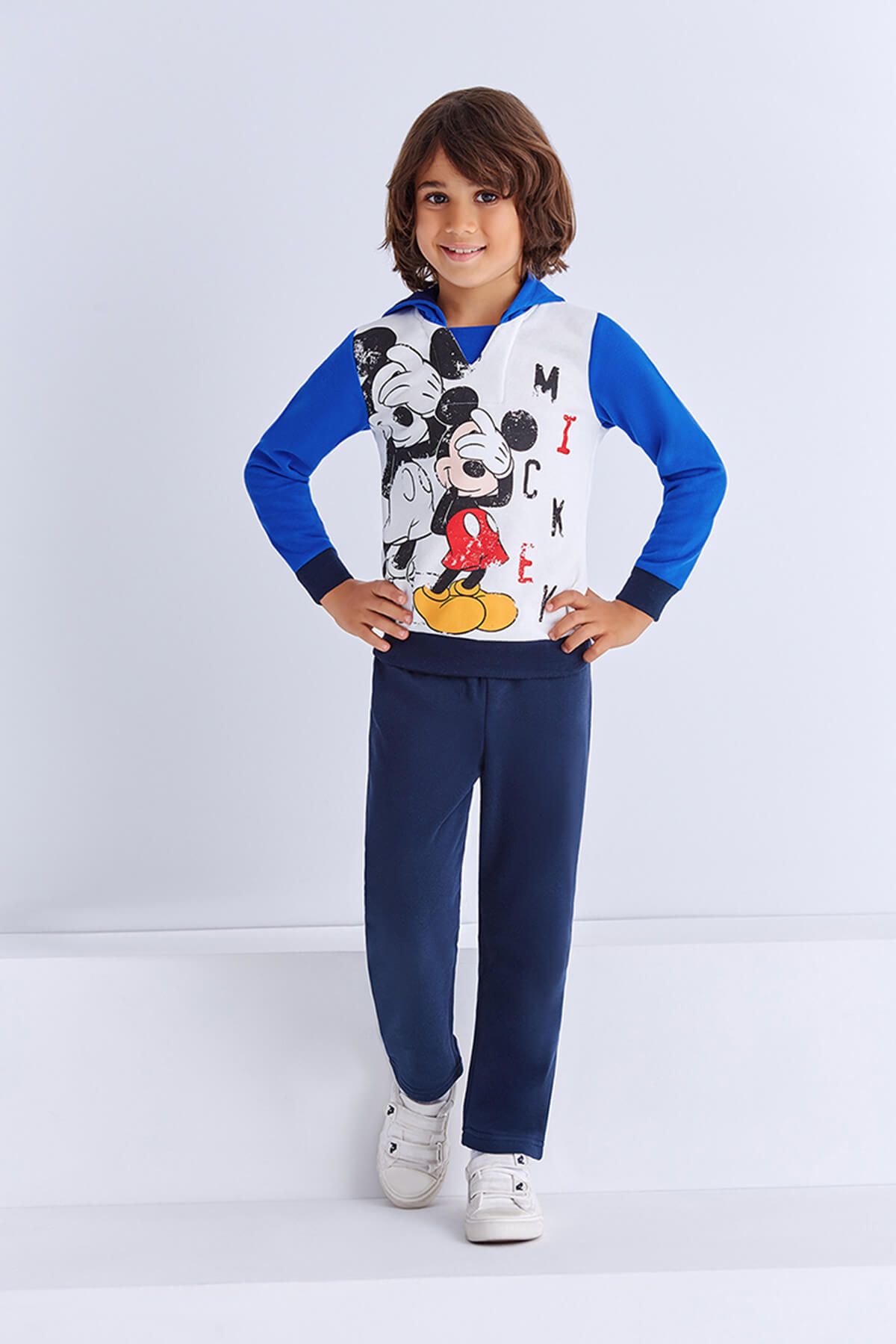 MICKEY & Minnie Mouse Lisanslı Erkek Çocuk Kapüşonlu Eşofman Takımı Krem