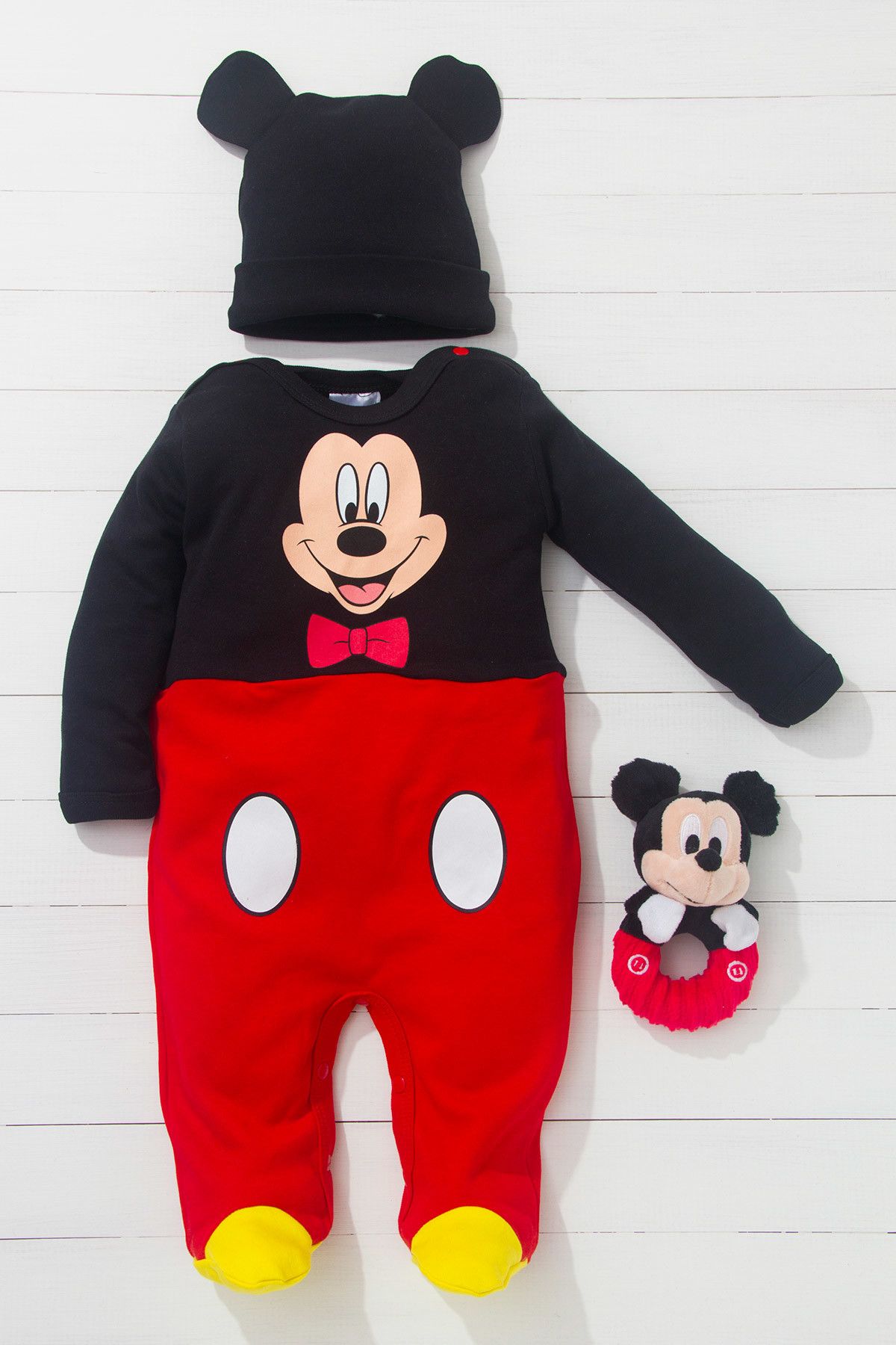 Mickey Mouse Siyah Kırmızı Erkek Bebek Tulum  /
