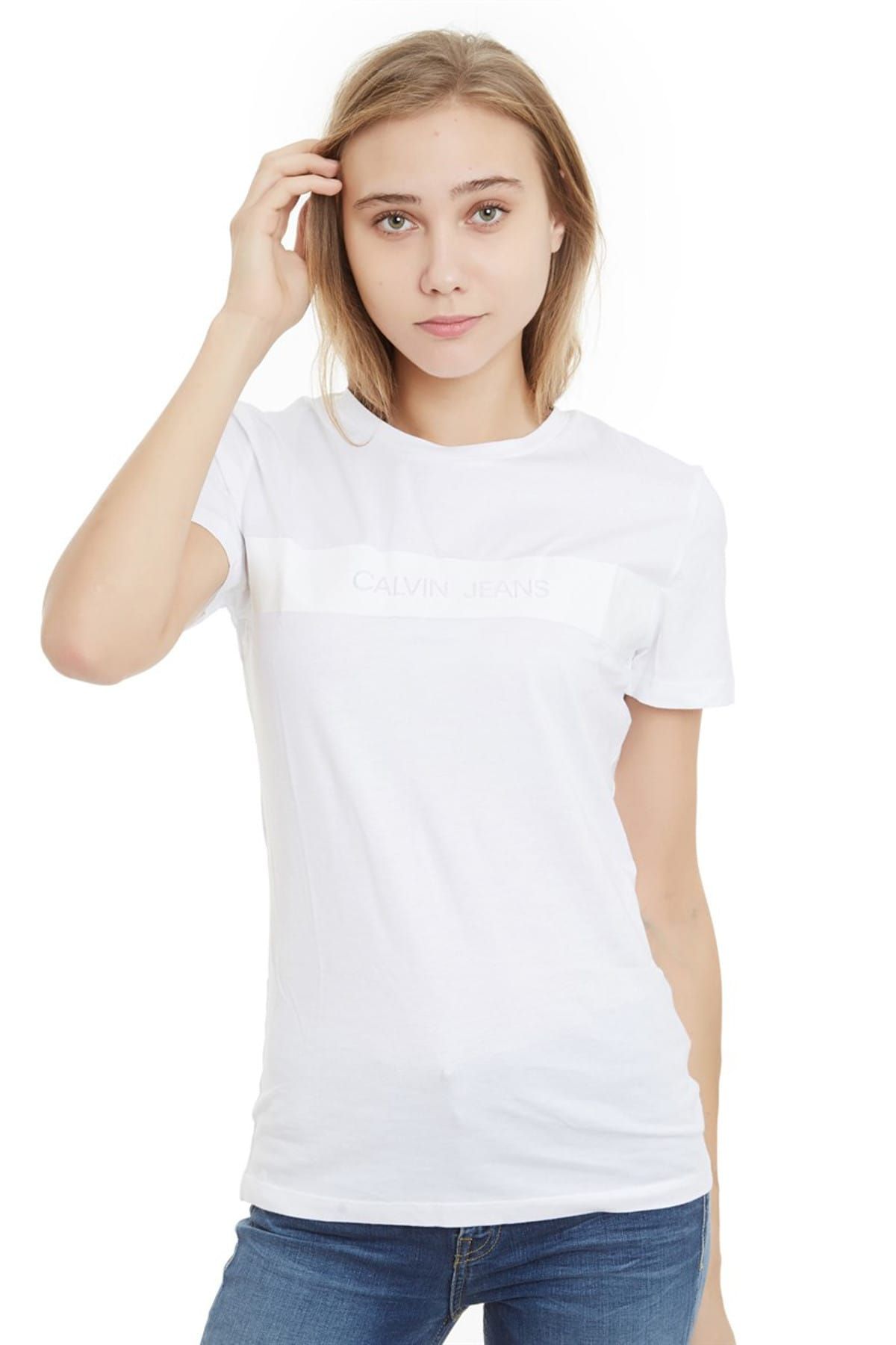 Calvin Klein Kadın Beyaz T-Shirt PRE18KJ20J207954-CK902