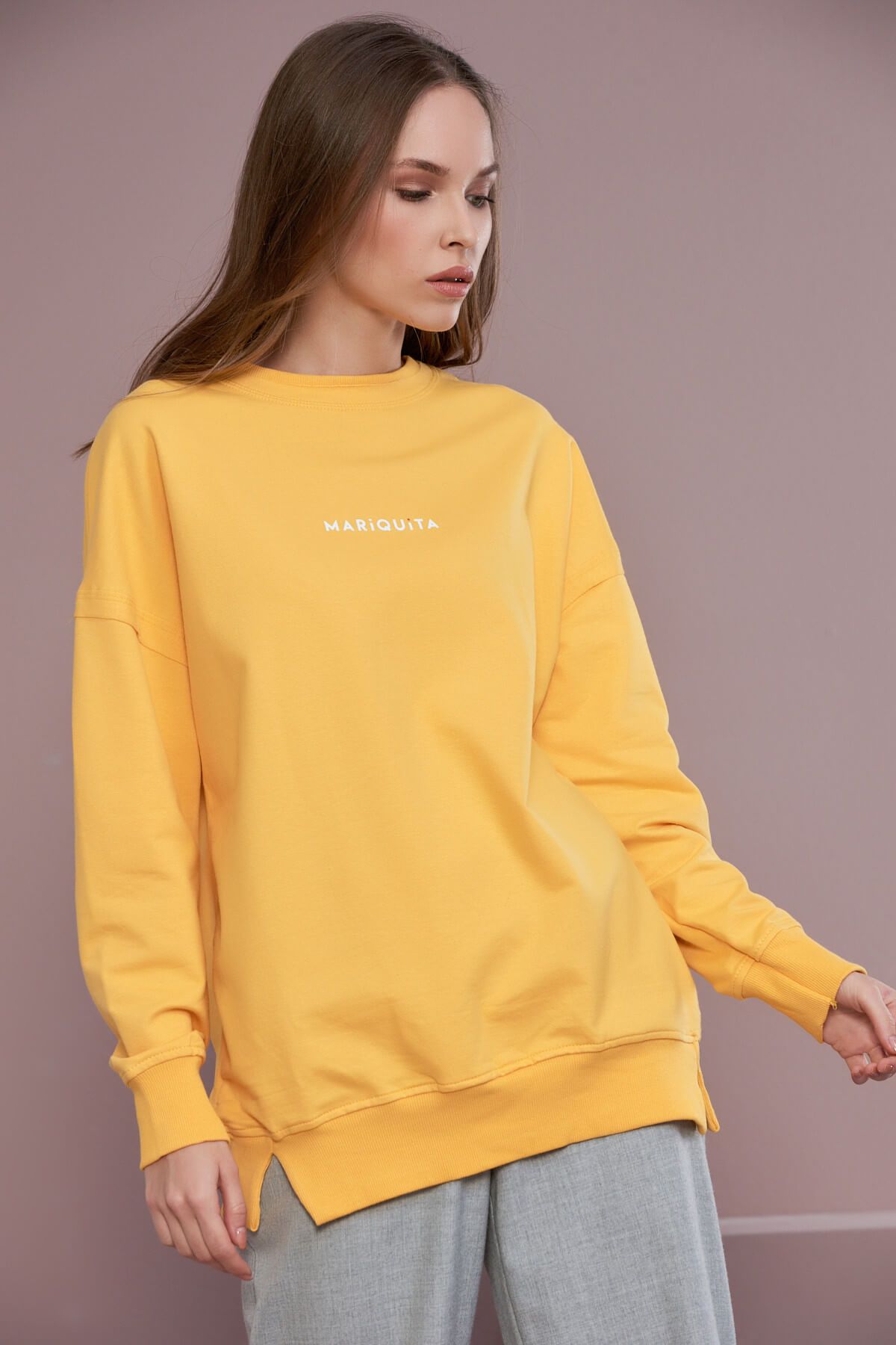 Olgun Orkun Kadın Sarı Yazılı Sweatshirt O&O-9K408014