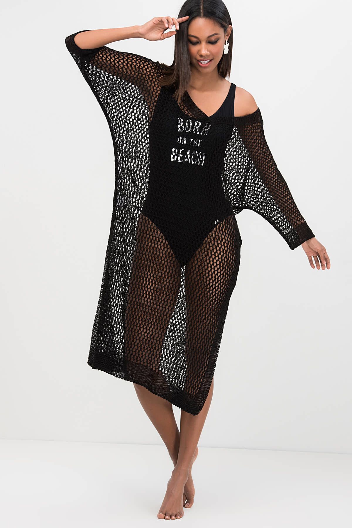 Cool & Sexy Kadın Siyah File Uzun Pareo Elbise SMT28