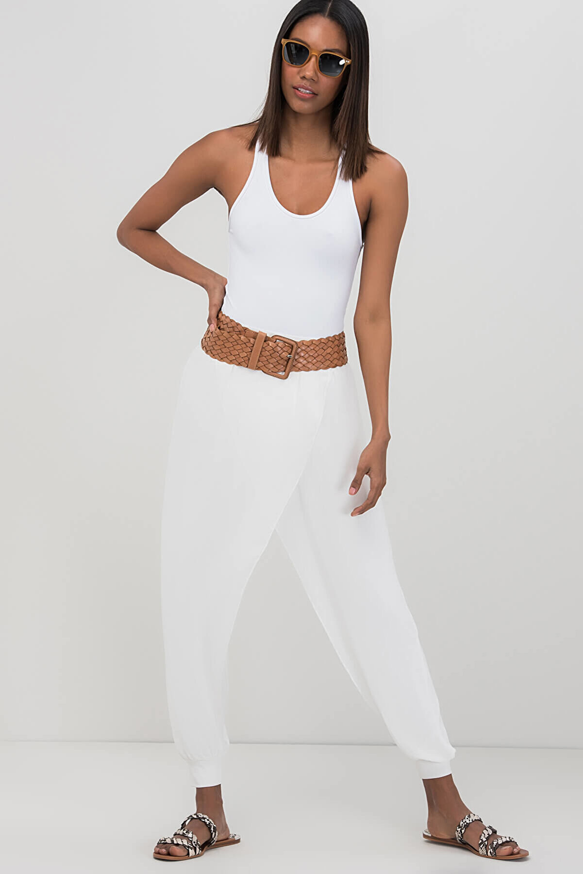 Cool & Sexy Kadın Beyaz Üstü Şifon Şalvar Pantolon HT1536