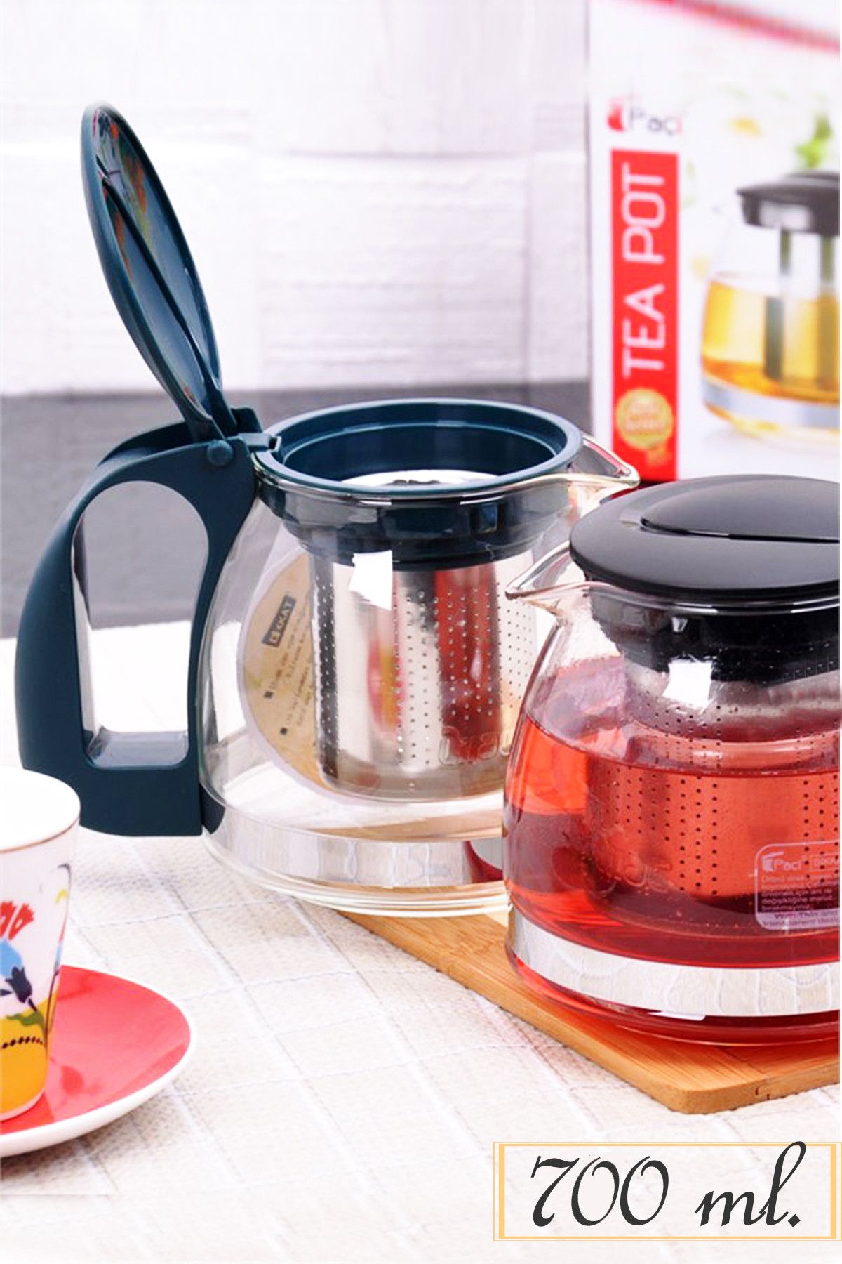 Helen�s Home Süzgeçli Cam Demlik Tea Pot 700 ml Çay Kahve Ve Bitki