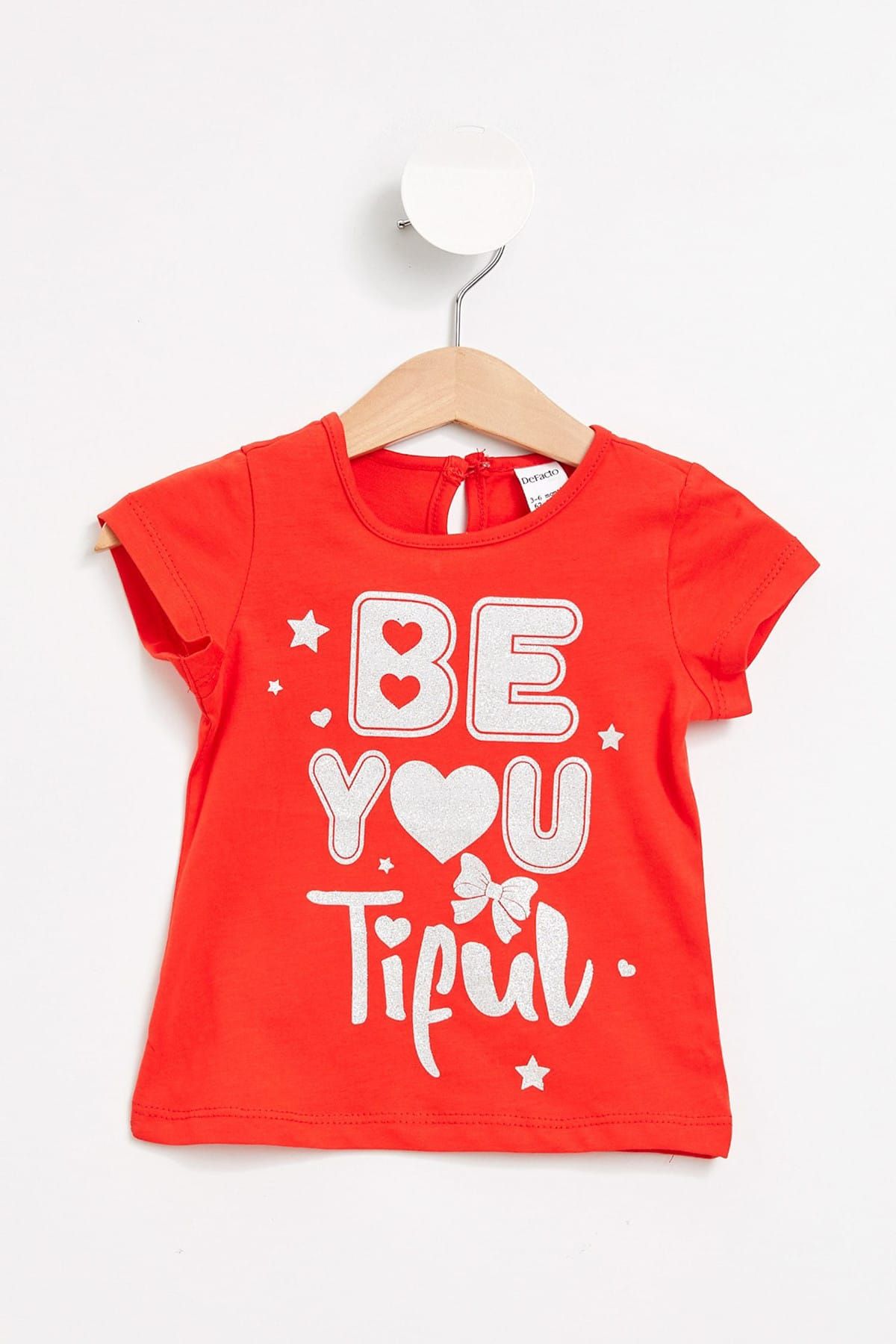 Defacto Kırmızı Kız Bebek Kız Bebek Baskılı Kısa Kollu T-Shirt