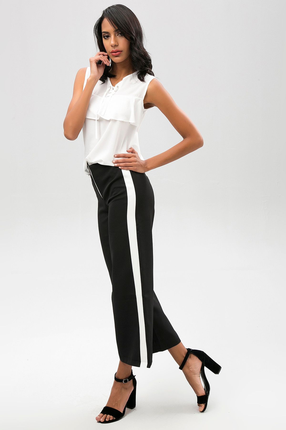 New Laviva Kadın Siyah Yan Şeritli Pantolon 650-2131