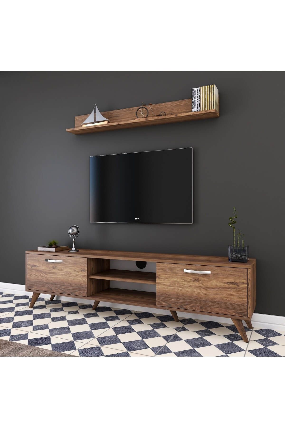 Rani Mobilya A9 Duvar Raflı Kitaplıklı Tv Ünitesi Duvara