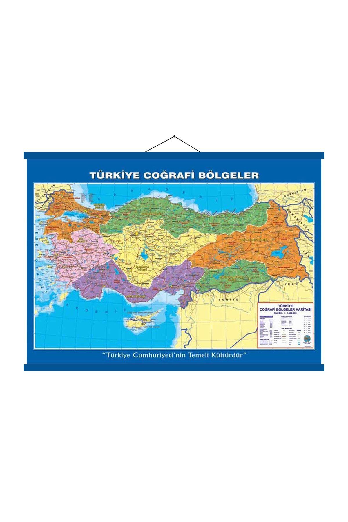 Artı Türkiye Coğrafi Bölgeler Haritası 70x100 Askılı Çıtalı