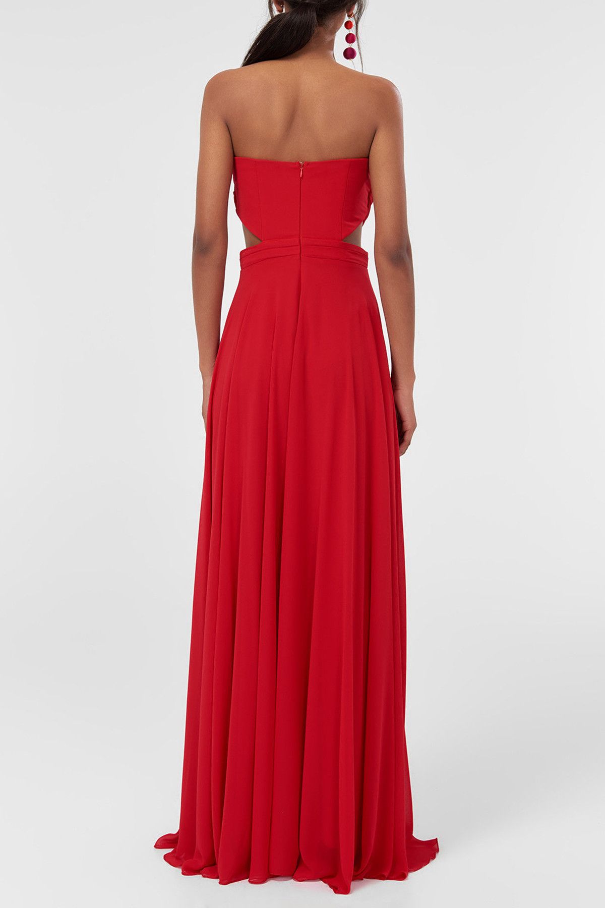 TRENDYOLMİLLA Kırmızı Çiçek Detaylı Abiye Elbise TPRSS18DE0081